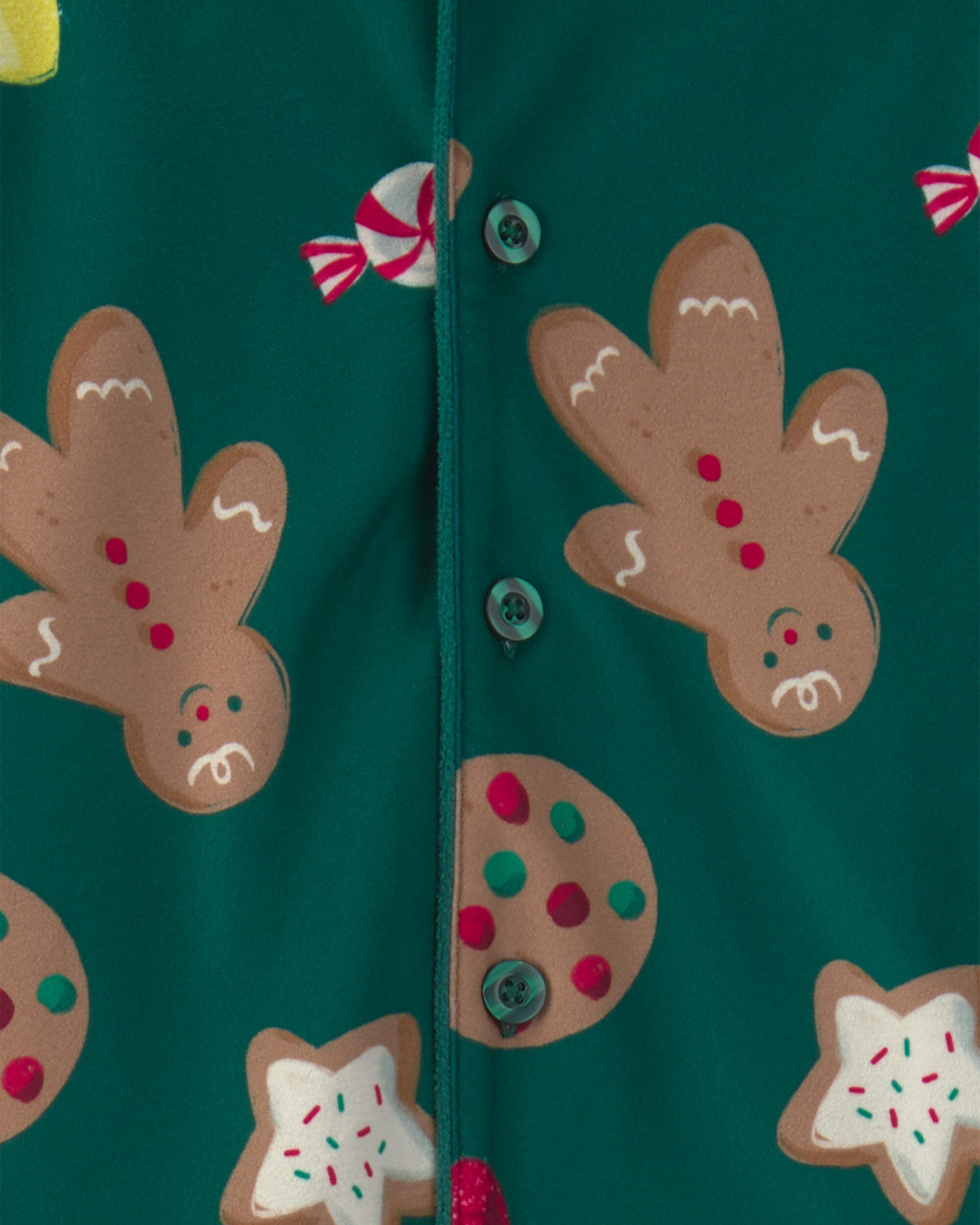 Kids 2-Piece Christmas Gingerbread Fleece Loose Fit Pajama Set - Green - Image 3