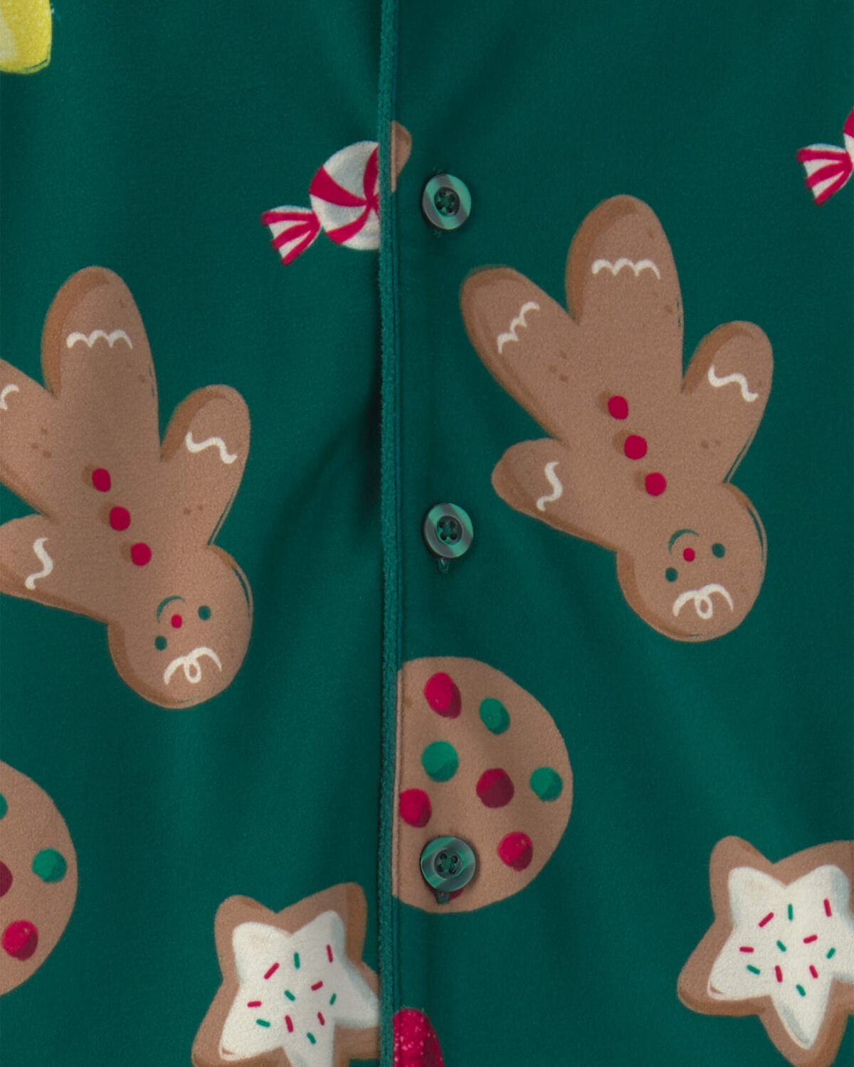 Kids 2-Piece Christmas Gingerbread Fleece Loose Fit Pajama Set - Green - Image 2