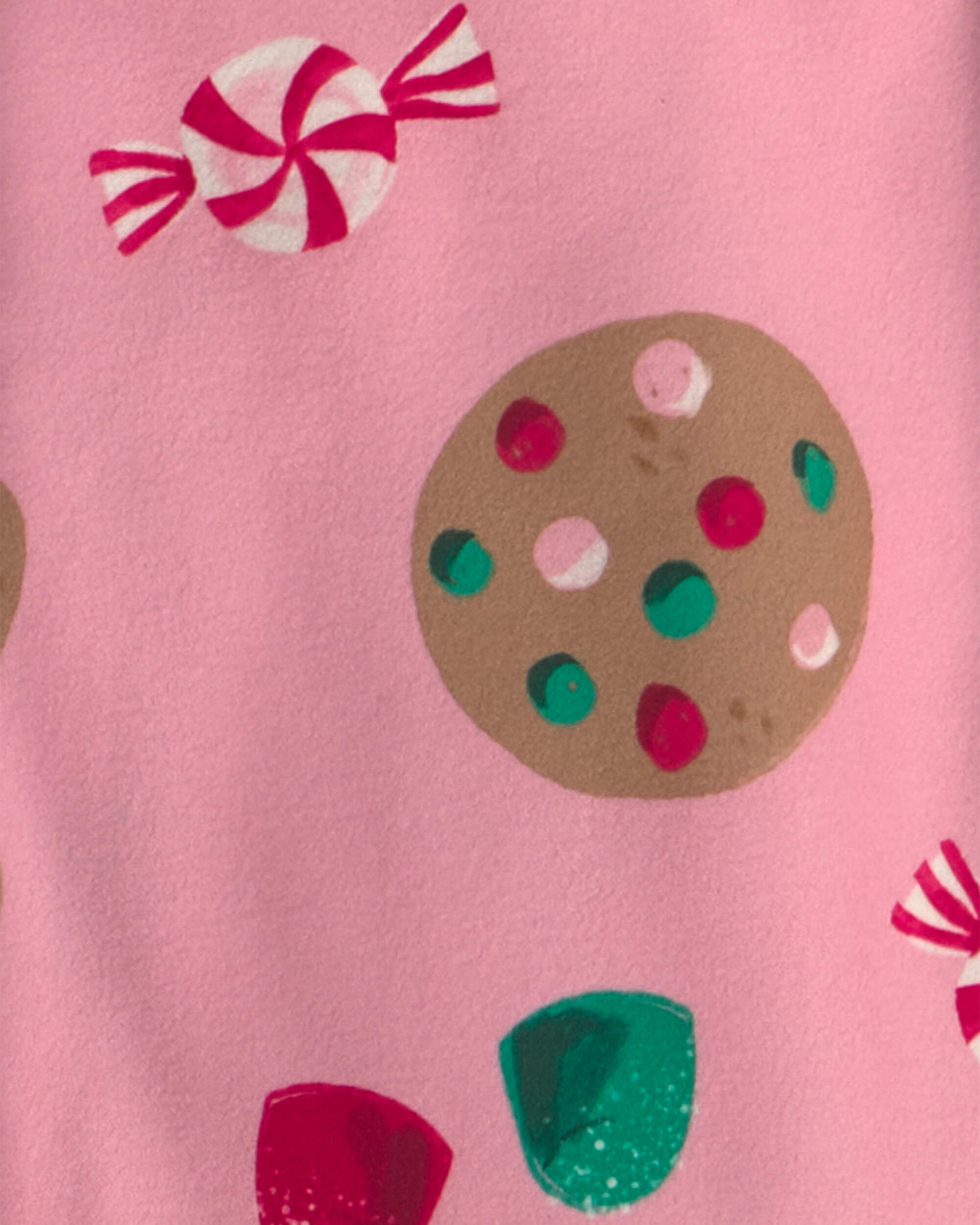 Girls 2-Piece Christmas Gingerbread Fleece Loose Fit Pajama Set - Pink - Image 3