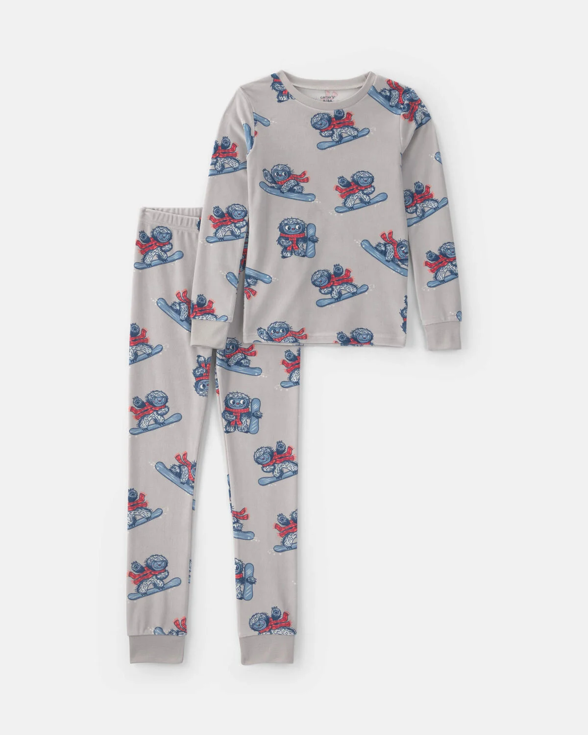 Boys 2-Piece Yeti Snowboard DreamPlush Snug Fit Pajama Set - Grey