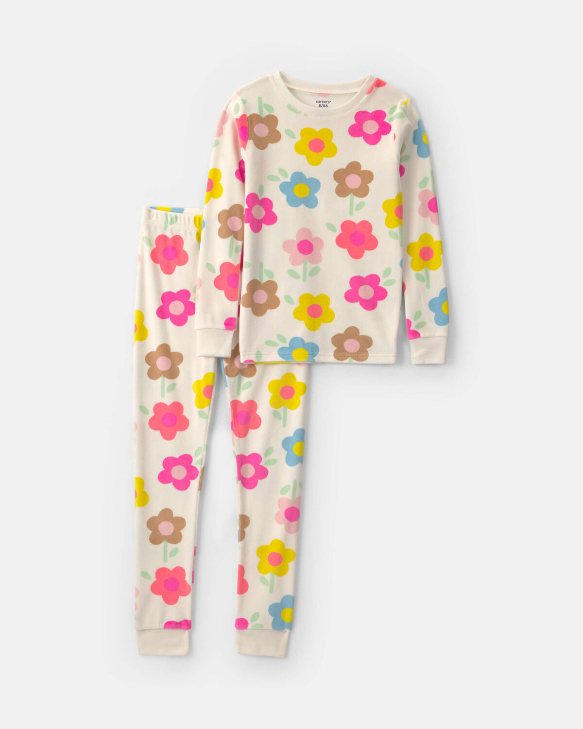 Girls 2-Piece Floral DreamPlush Snug Fit Pajama Set - White