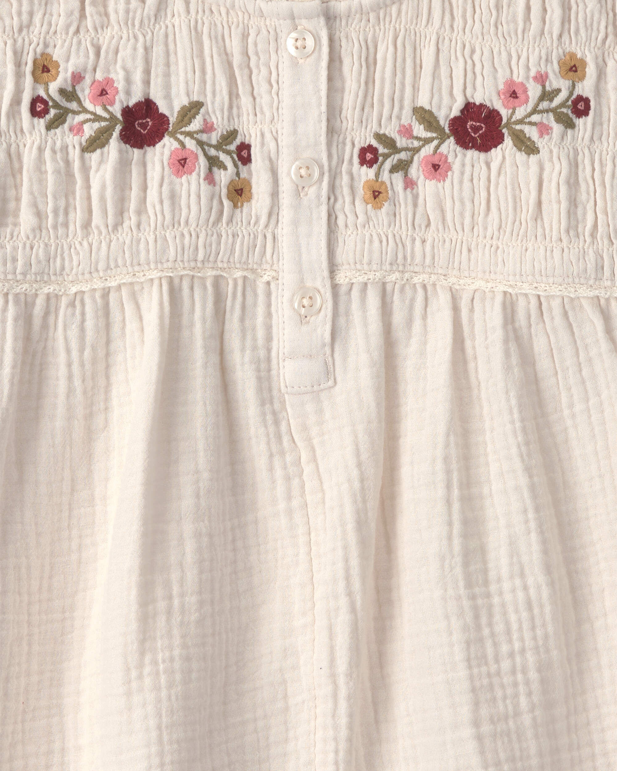 Girls Organic Cotton Embroidered Gauze Top - Image 4