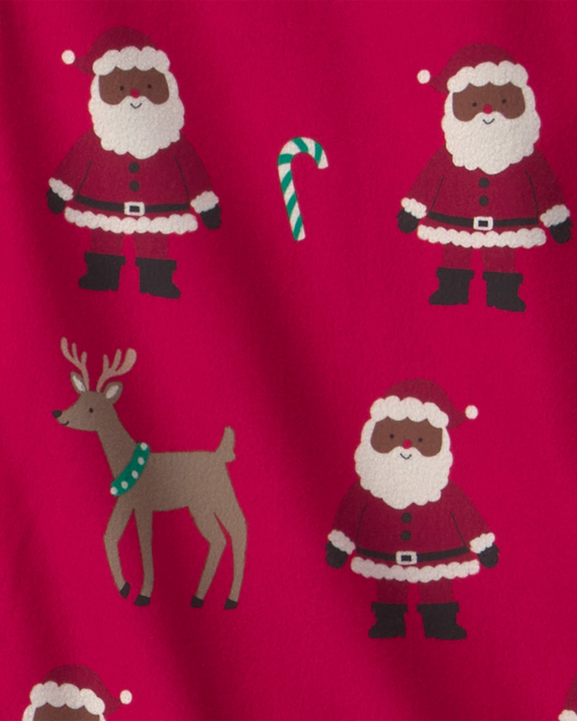 Adult 2-Piece Beige Santa Christmas Fleece Loose Fit Pajama Set - Red - Image 4