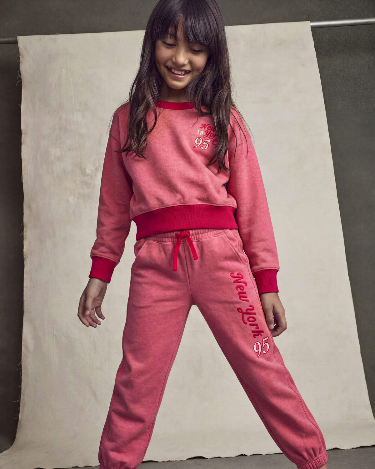 Girls 'New York' French Terry Joggers - Pink/Red - Image 5