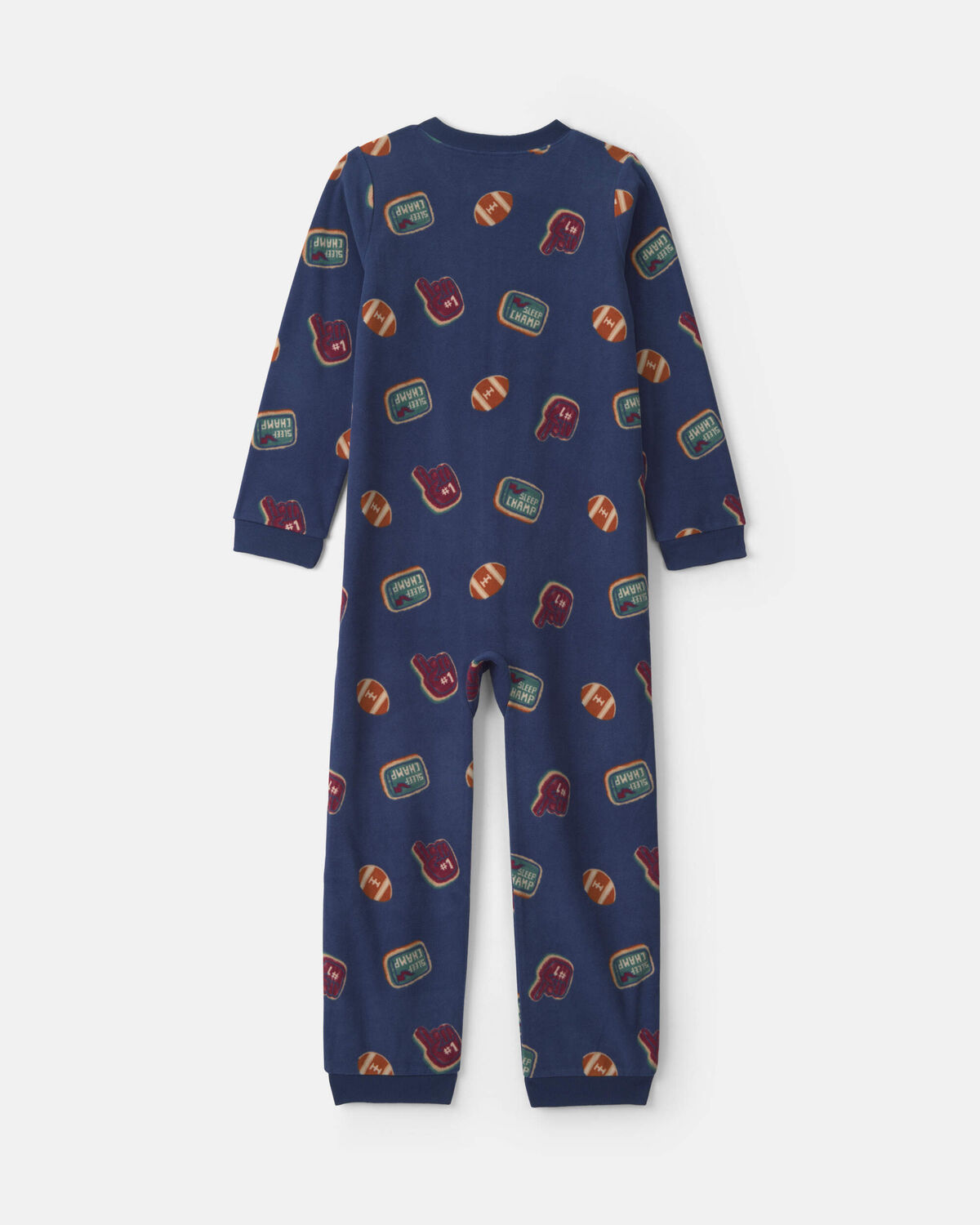 Boys 1-Piece Varsity Fleece Loose Fit Pajama - Navy Blue - Image 2