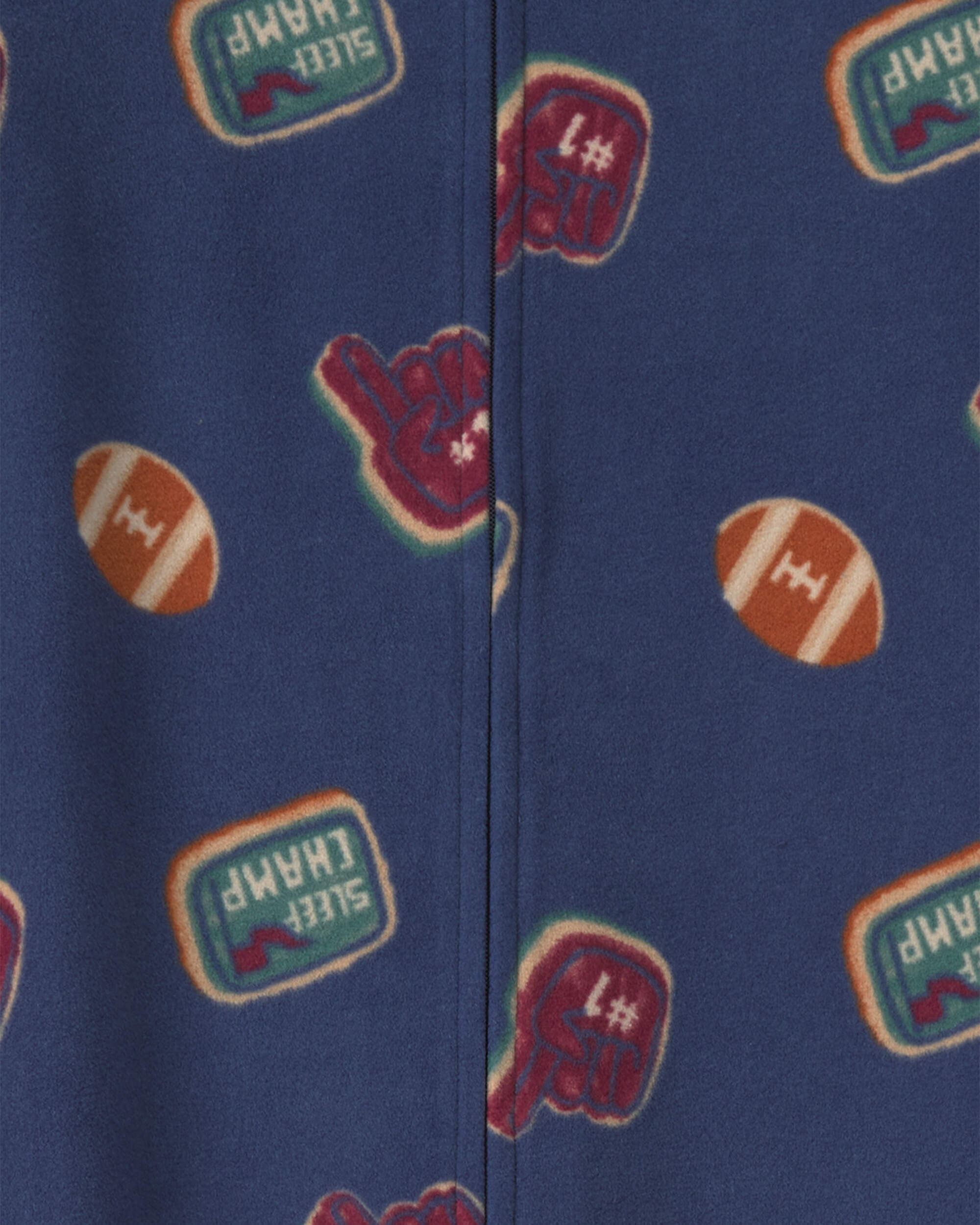 Boys 1-Piece Varsity Fleece Loose Fit Pajama - Navy Blue - Image 4