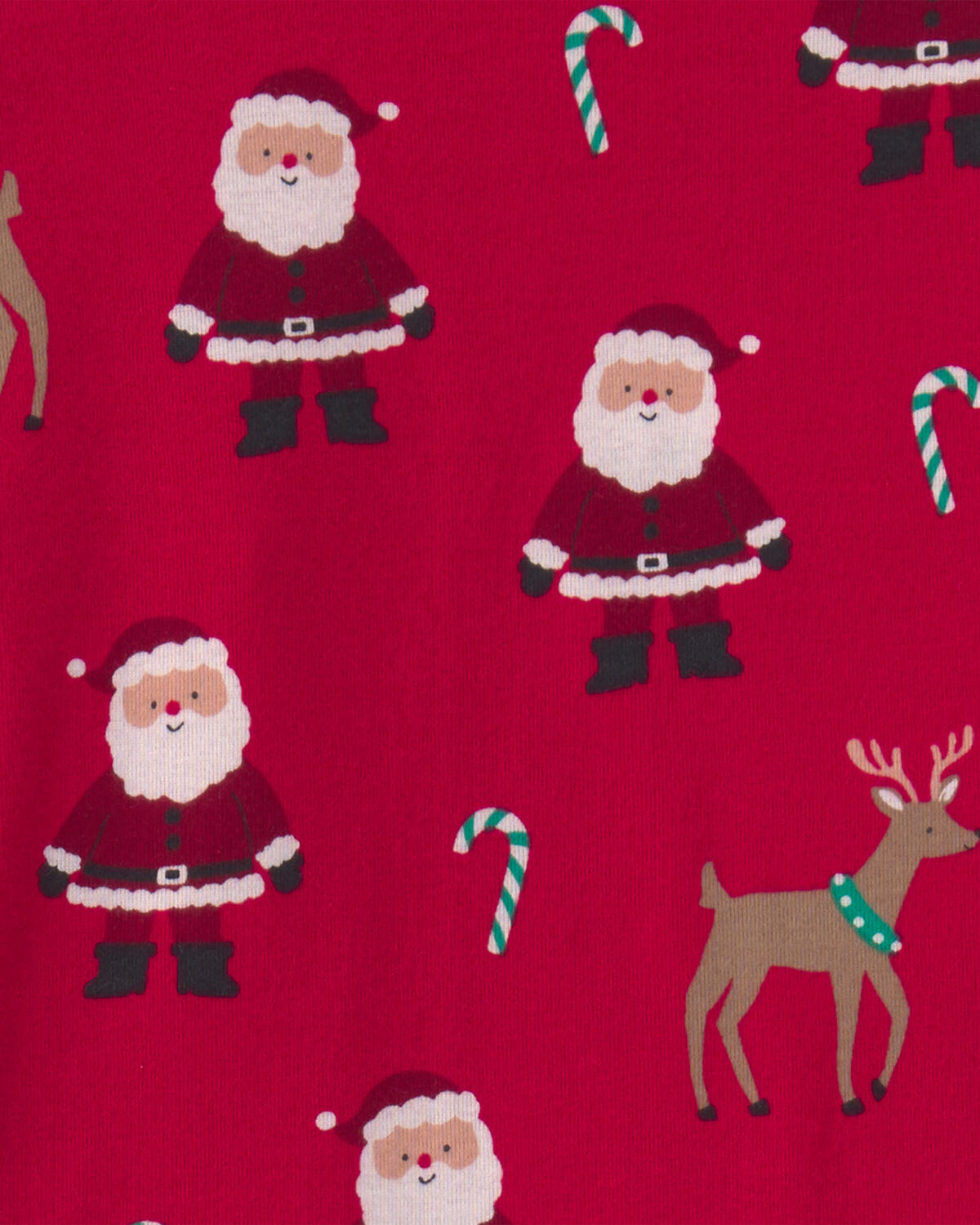 Kids 2-Piece Beige Santa Christmas 100% Cotton Snug Fit Pajama Set - Red - Image 2