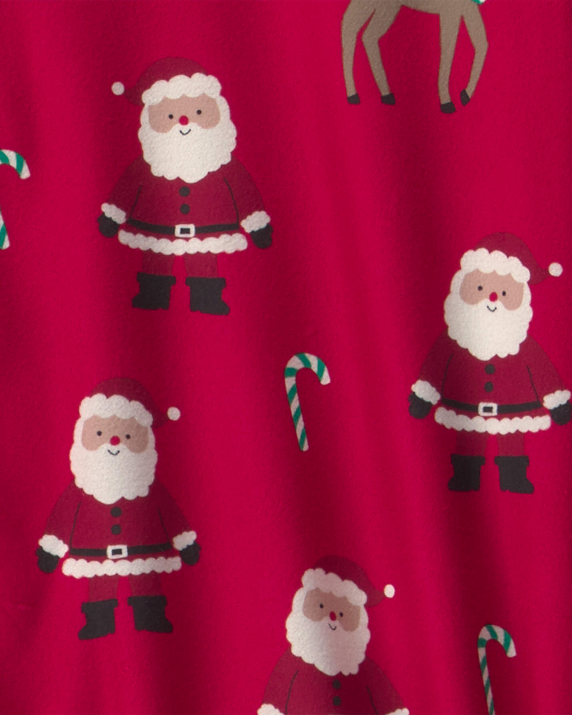 Adult 2-Piece Beige Santa Christmas Fleece Loose Fit Pajama Set - Red - Image 3