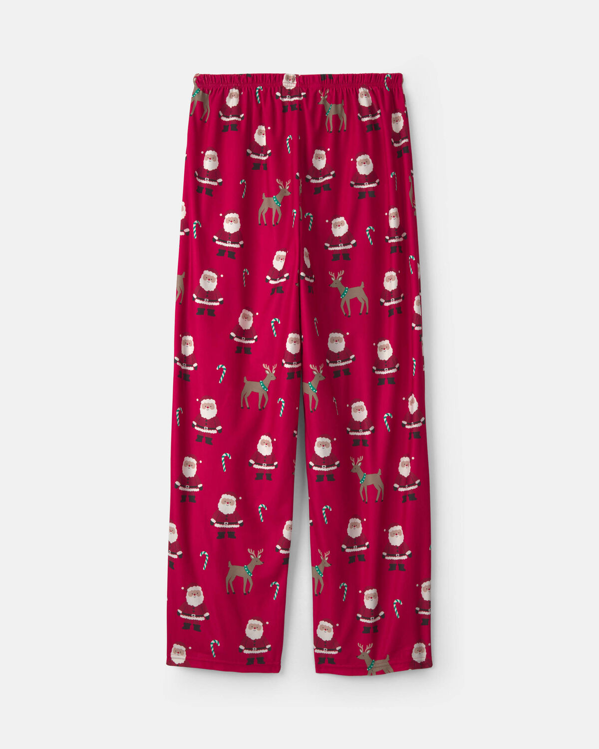 Adult Beige Santa Christmas Fleece Loose Fit Pajama Bottoms - Red - Image 3