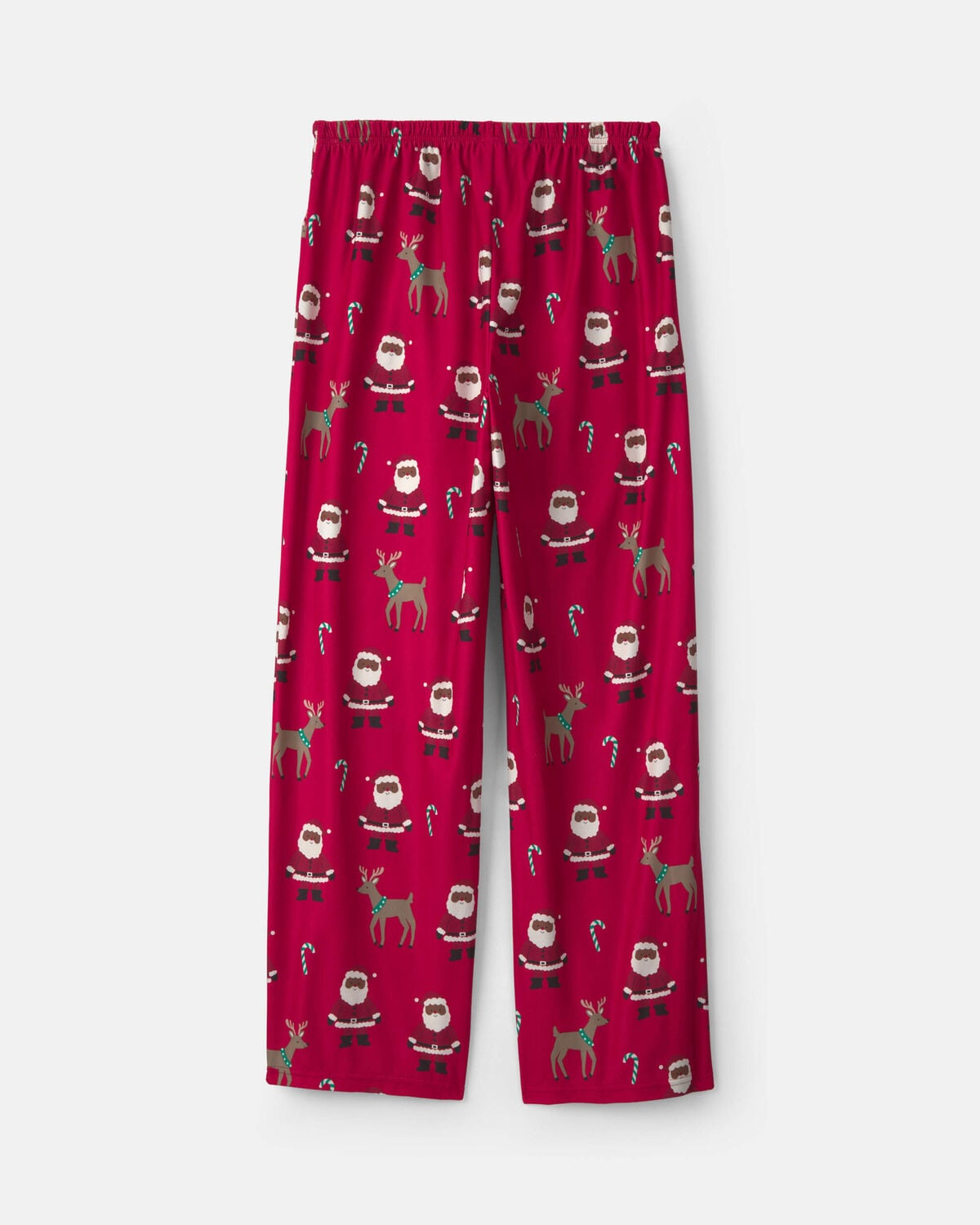 Adult Brown Santa Christmas Fleece Loose Fit Pajama Bottoms - Red - Image 3