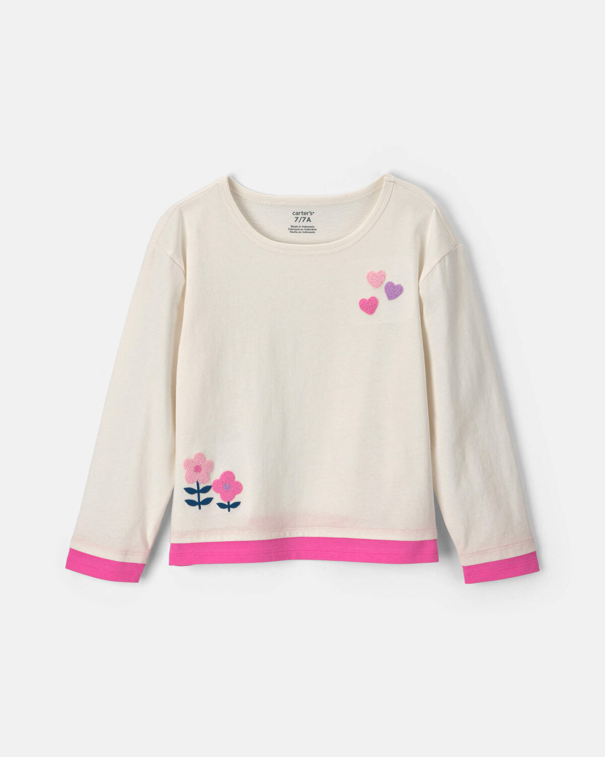 Girls Heart & Flower Long-Sleeve Top - Cream/Pink
