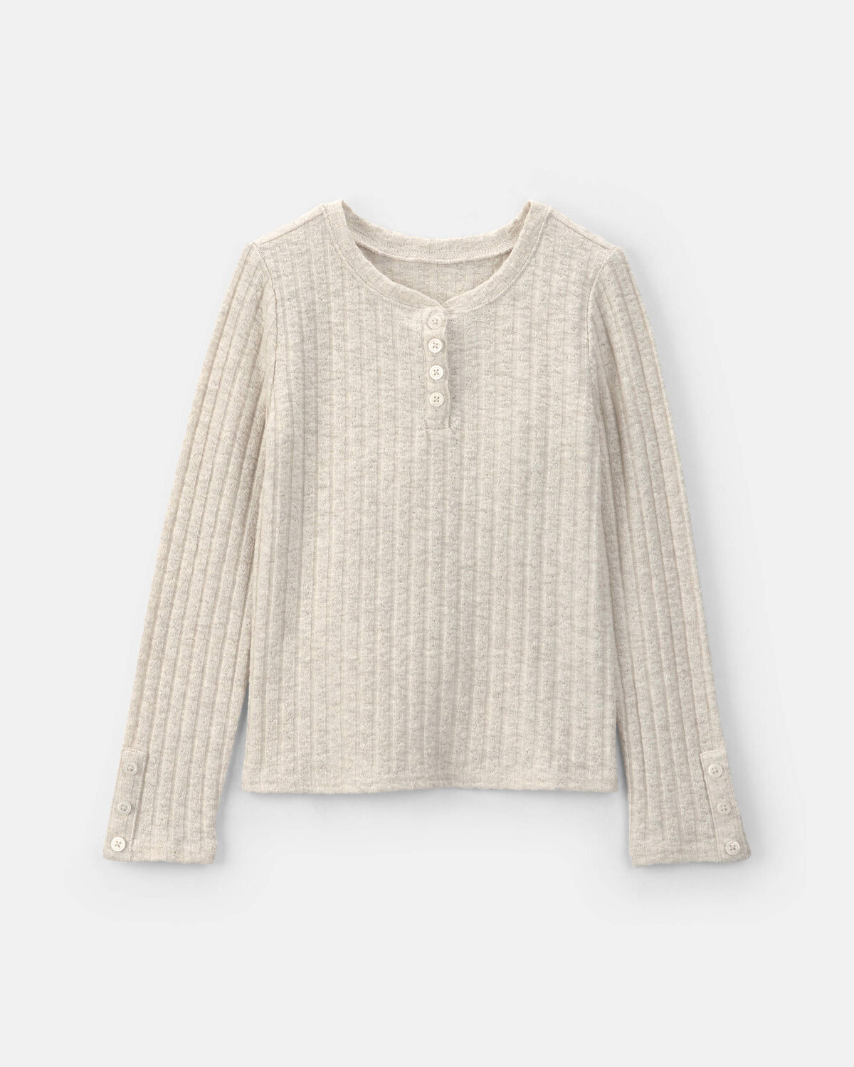 Girls Ribbed Long-Sleeve Henley T-Shirt - Cream