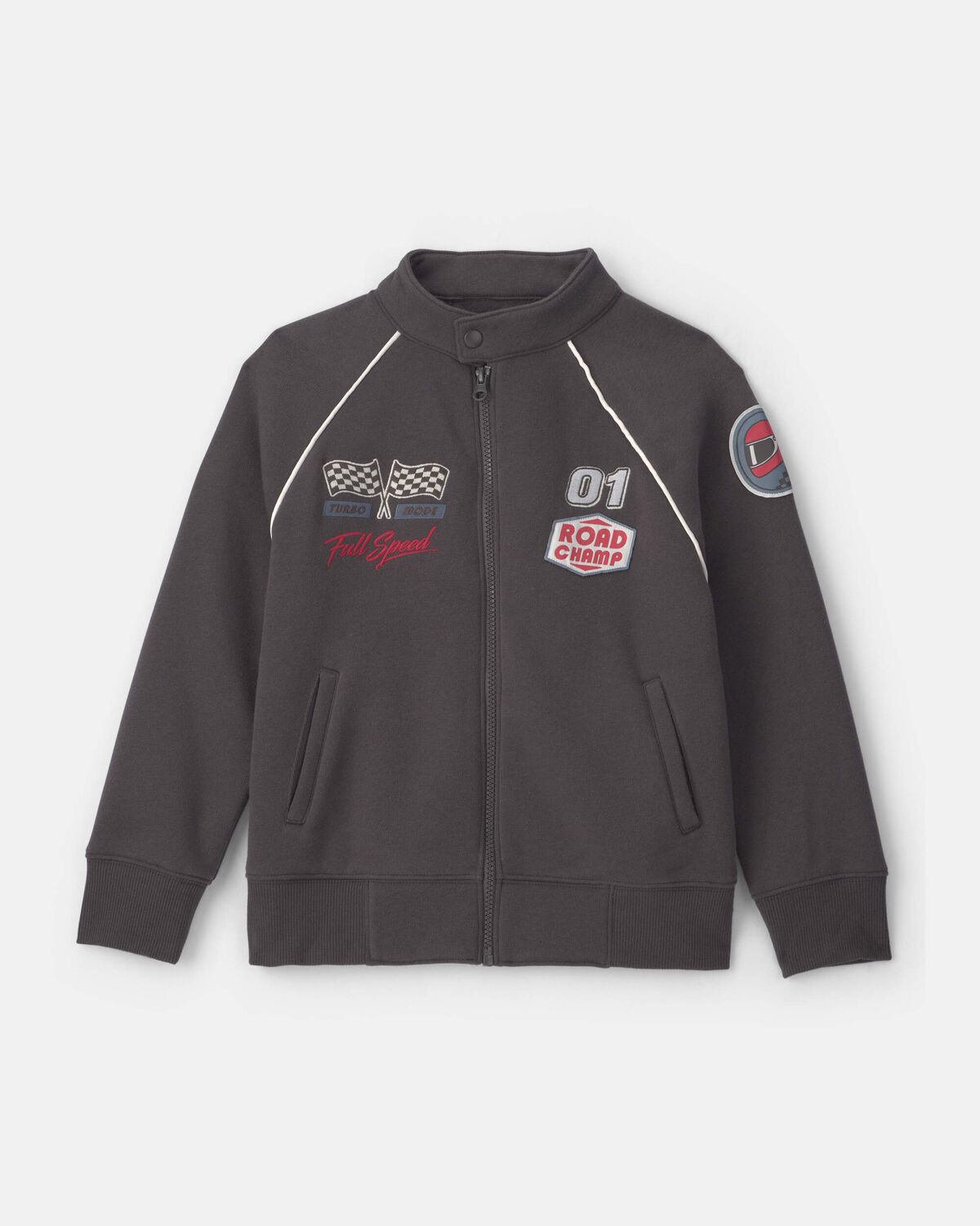 Boys Race Car Fleece Zip-Up Racing Jacket - Black