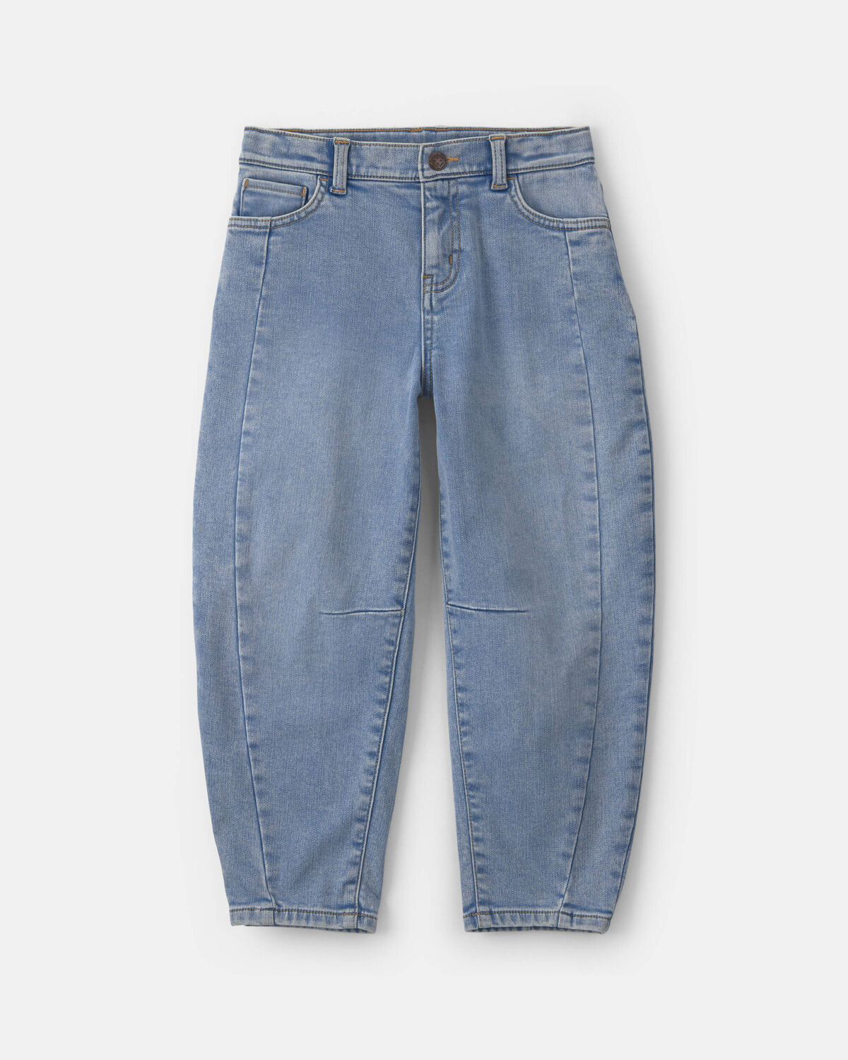 Girls Fleece-Lined Denim Barrel Jeans - Light Wash