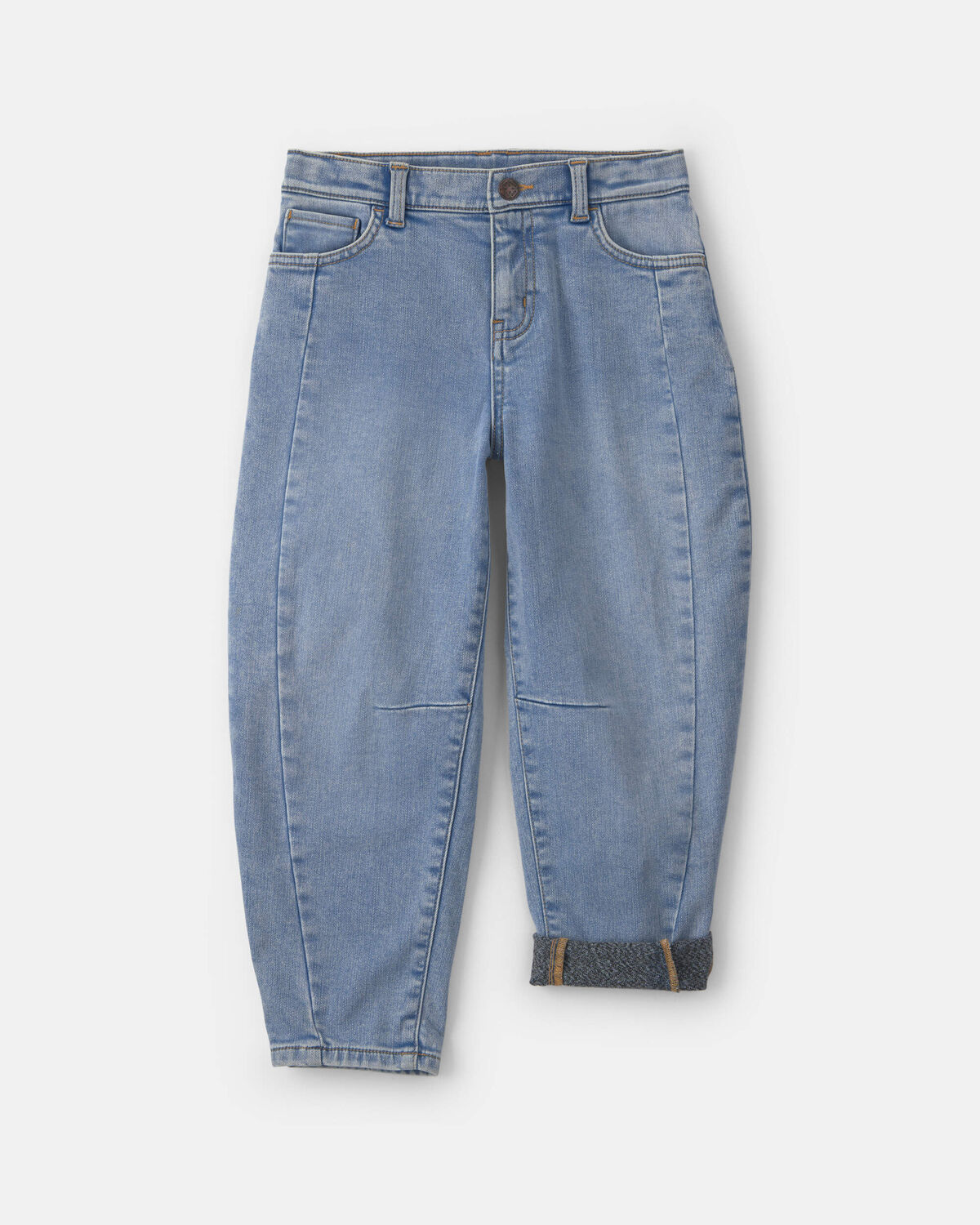 Girls Fleece-Lined Denim Barrel Jeans - Light Wash - Image 3
