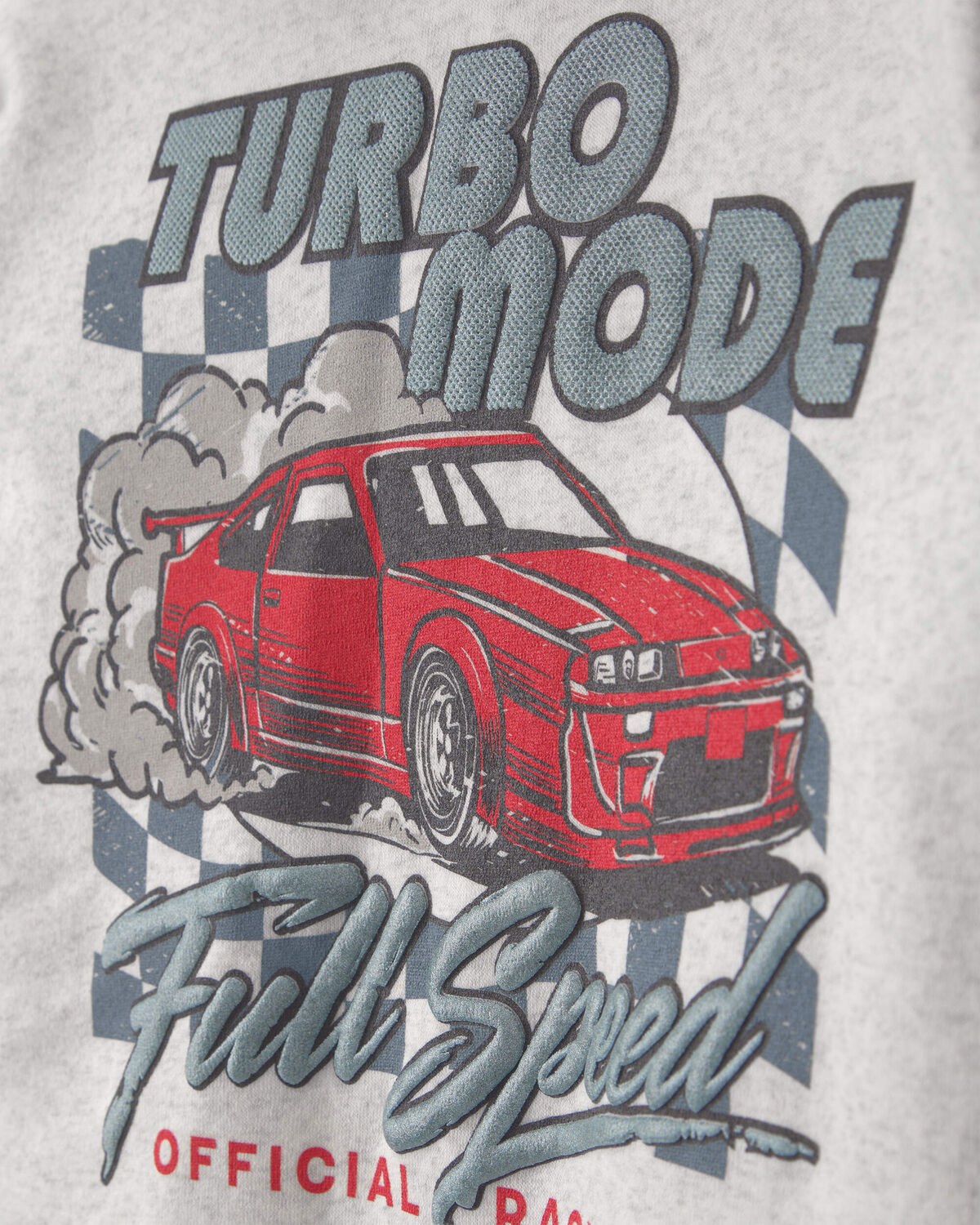 Boys 'Turbo Mode' Car Checkered Flag Fleece Hoodie - Grey - Image 2