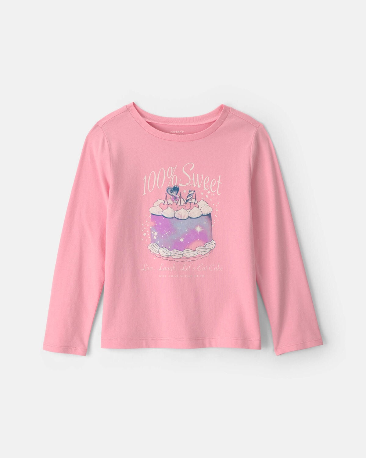 Girls '100% Sweet' Cake Long-Sleeve Graphic Tee - Pink
