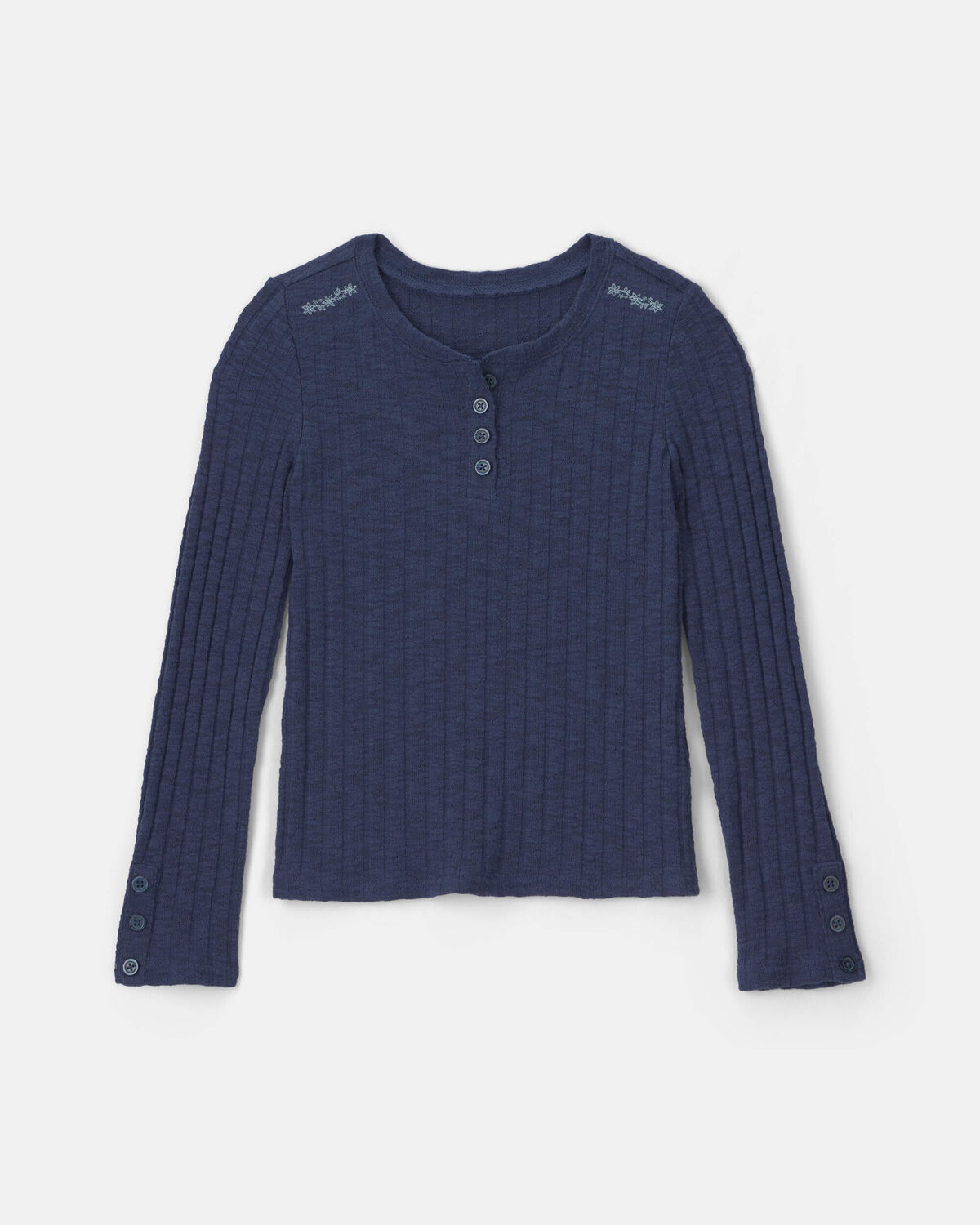 Girls Long-Sleeve Henley T-Shirt - Navy Blue