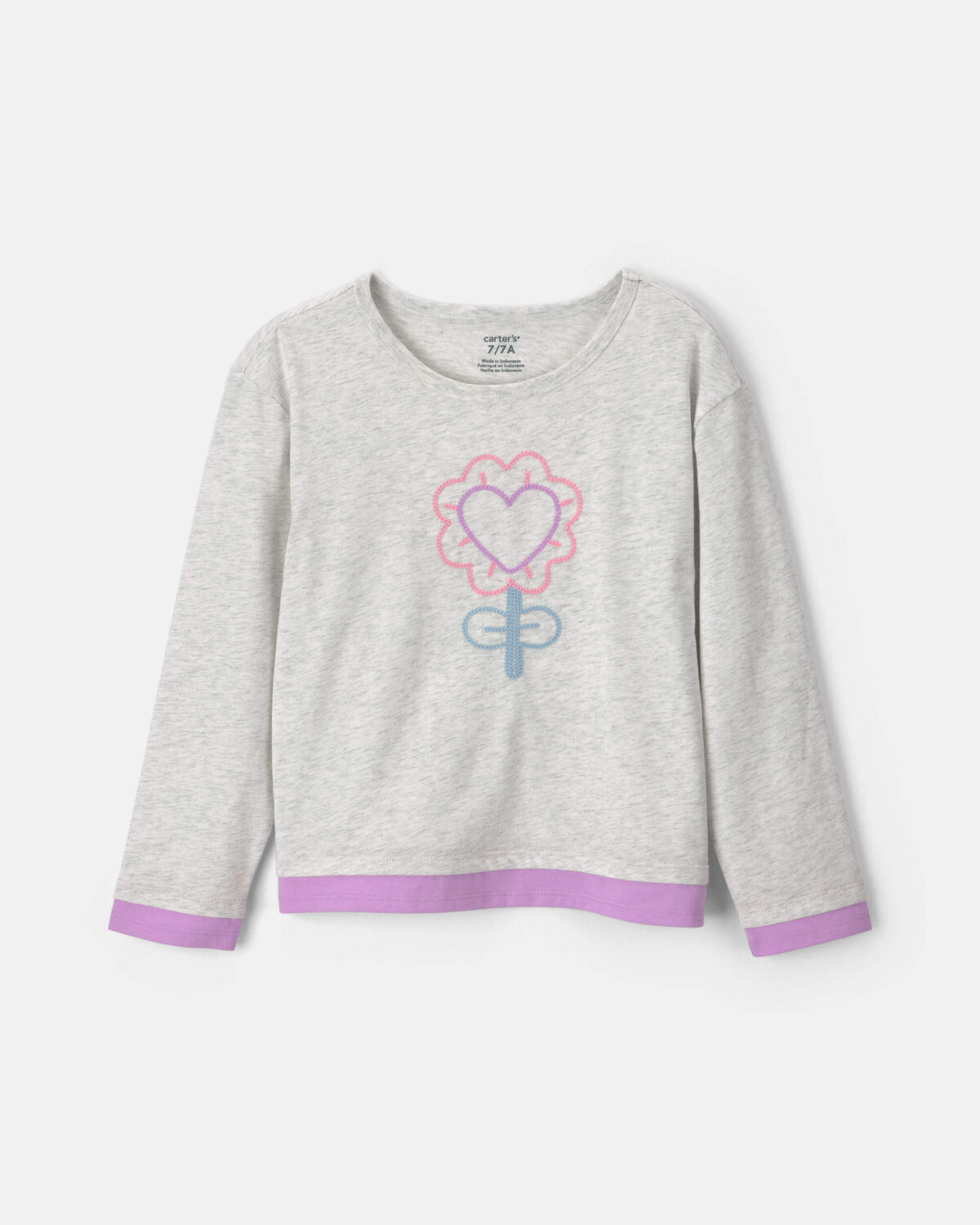 Girls Heart Flower Long-Sleeve Top - Grey