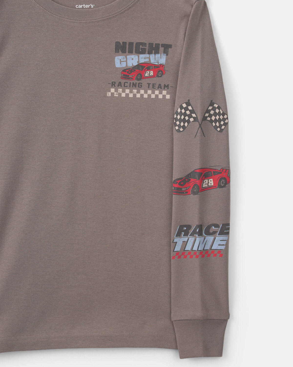 Boys Race Car 100% Cotton 4-Piece Pajama Set - Grey/Khaki - Image 6