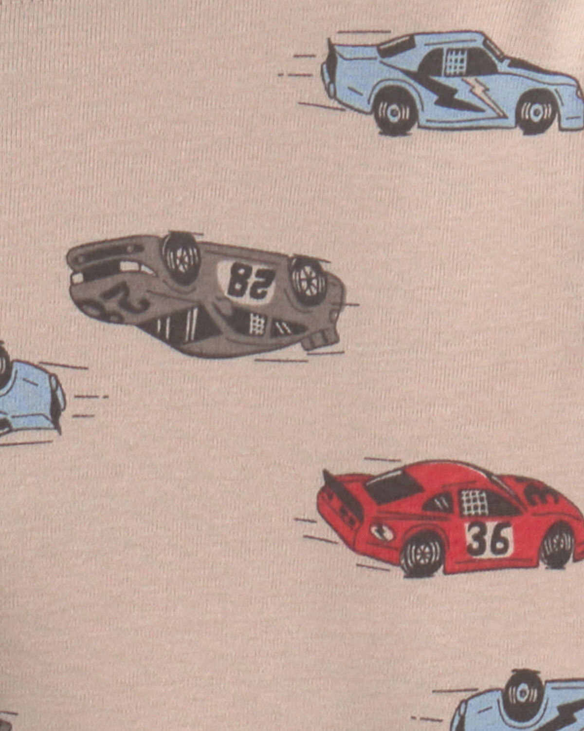 Boys Race Car 100% Cotton 4-Piece Pajama Set - Grey/Khaki - Image 3