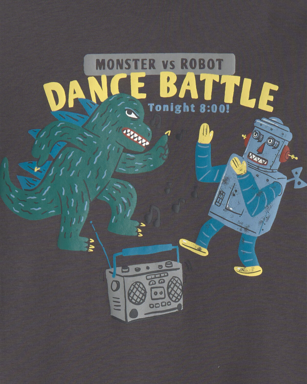 Boys 'Monster vs. Robot Dance Battle' 100% Cotton 4-Piece Pajama Set - Grey - Image 4