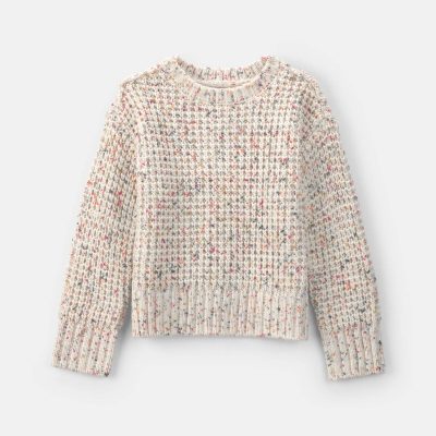 Girls  Waffle Knit Sweater - Cream