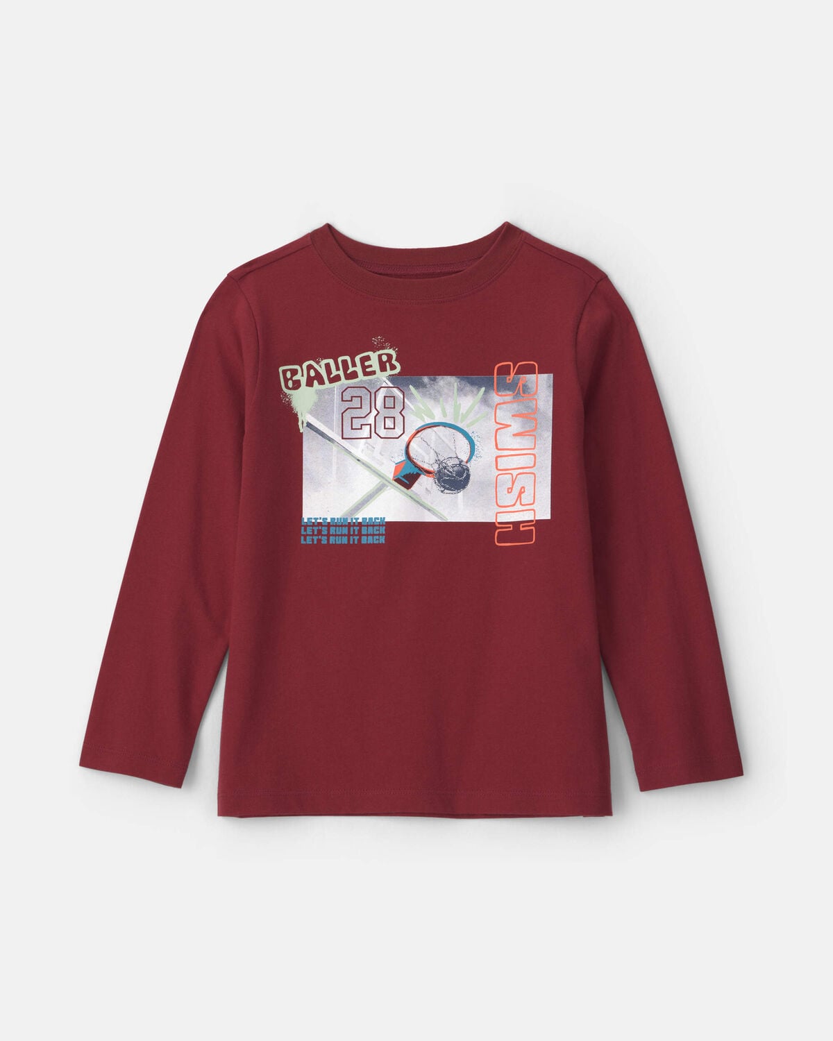 Boys Basketball Long-Sleeve Graphic Tee - Red