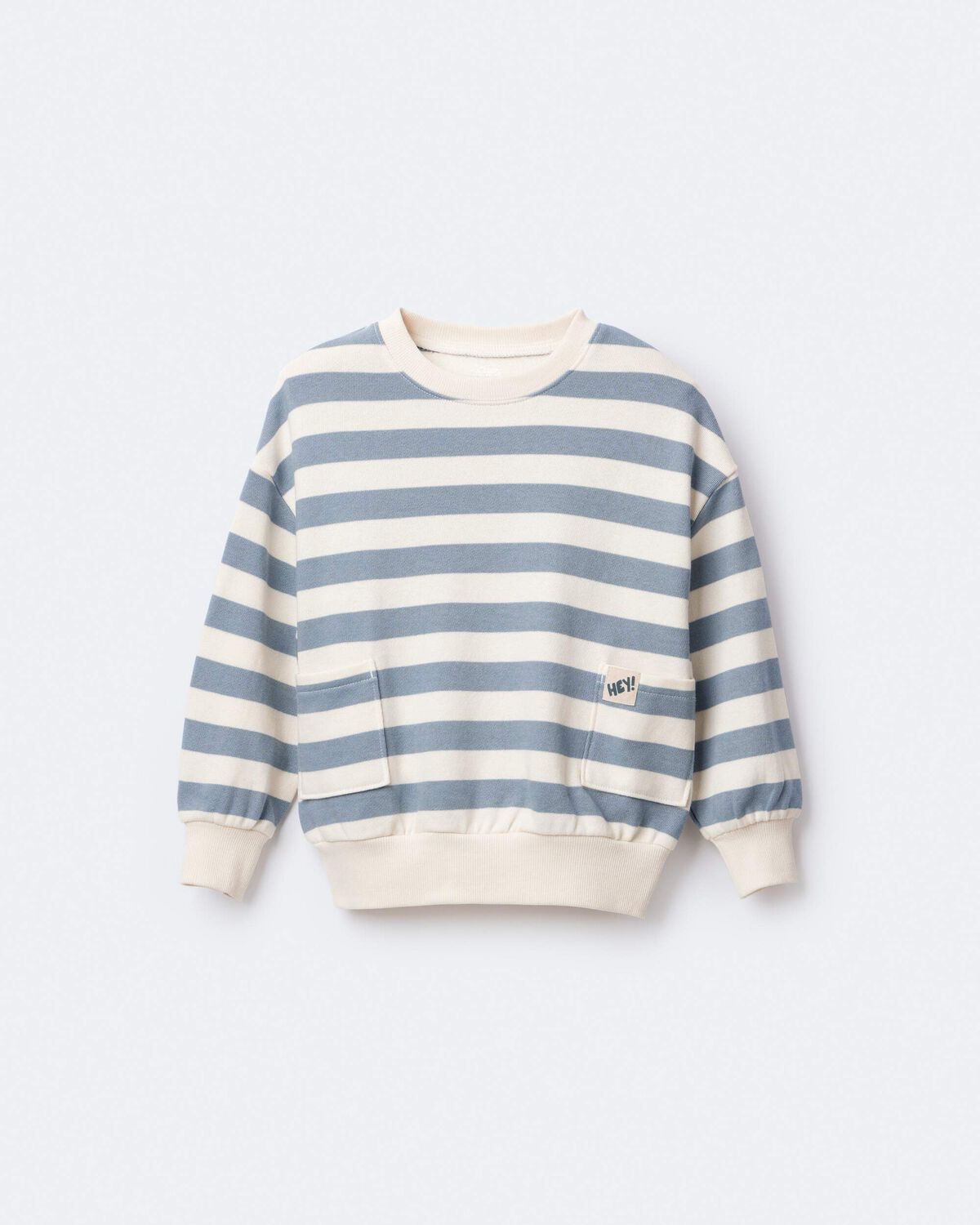 Toddler 'Hey!' Striped Otter Sweatshirt™ with Pockets - Blue/Cream - Image 2