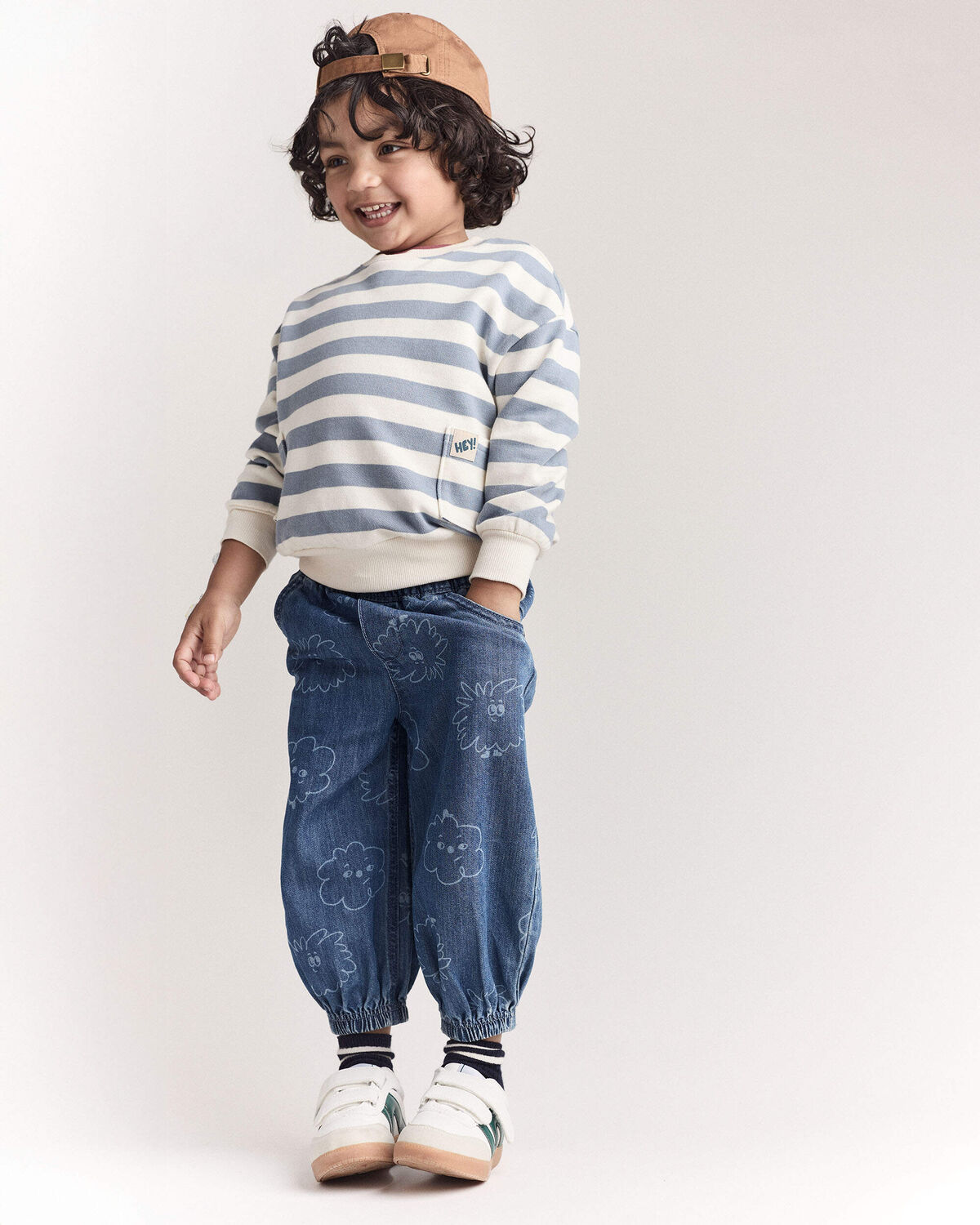 Toddler 'Hey!' Striped Otter Sweatshirt™ with Pockets - Blue/Cream - Image 3