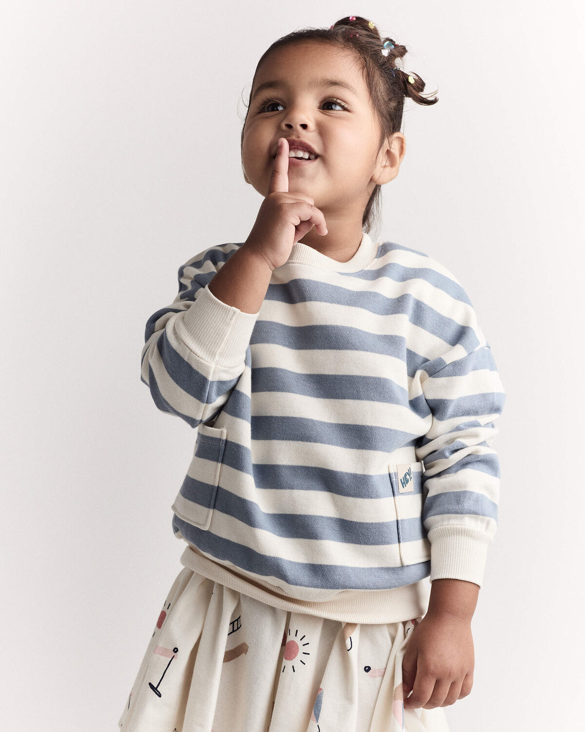 Toddler 'Hey!' Striped Otter Sweatshirt™ with Pockets - Blue/Cream - Image 5