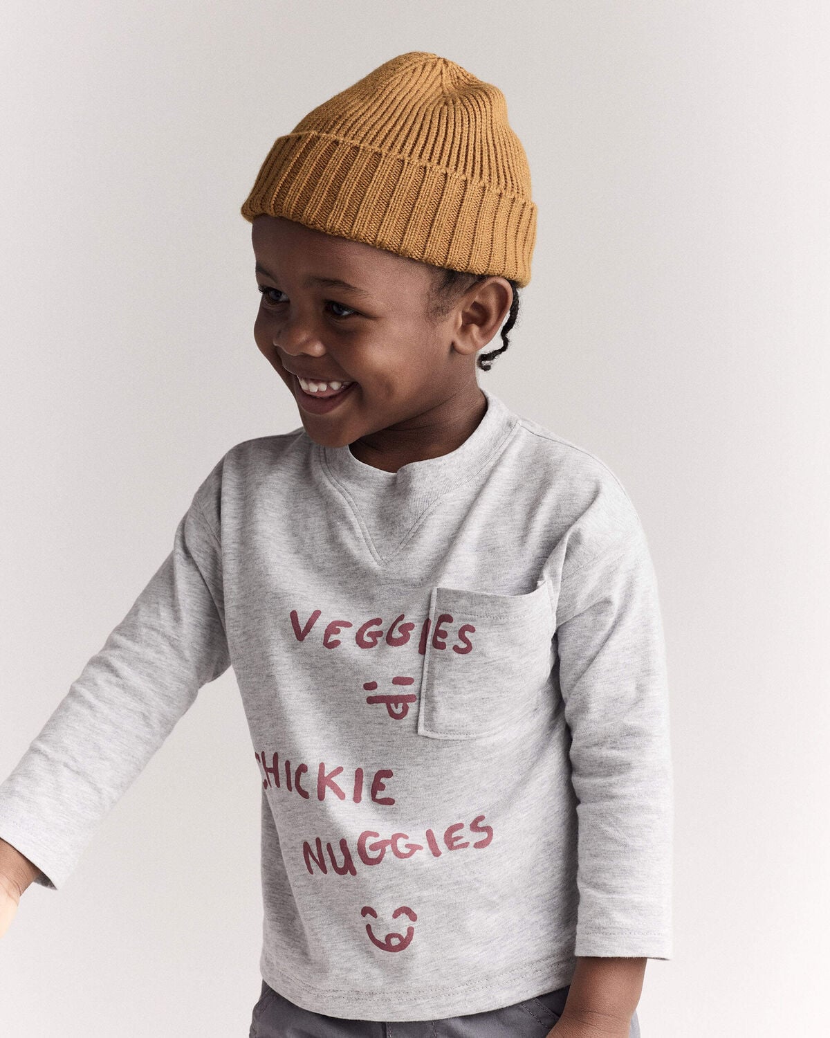 Toddler 'Chicken Nuggies' Long-Sleeve Pocket Graphic Tee - Heather Grey