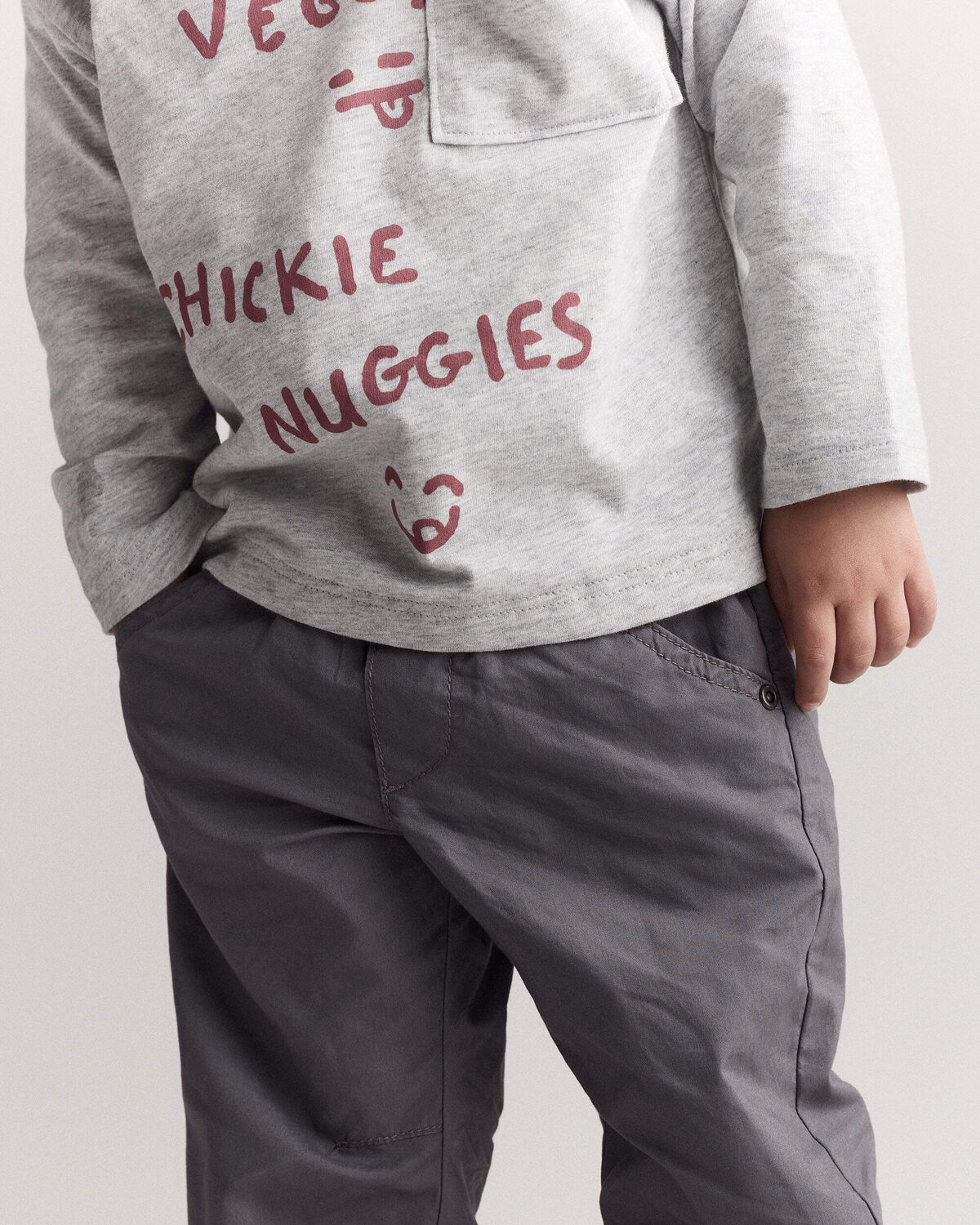 Toddler 'Chicken Nuggies' Long-Sleeve Pocket Graphic Tee - Heather Grey - Image 5