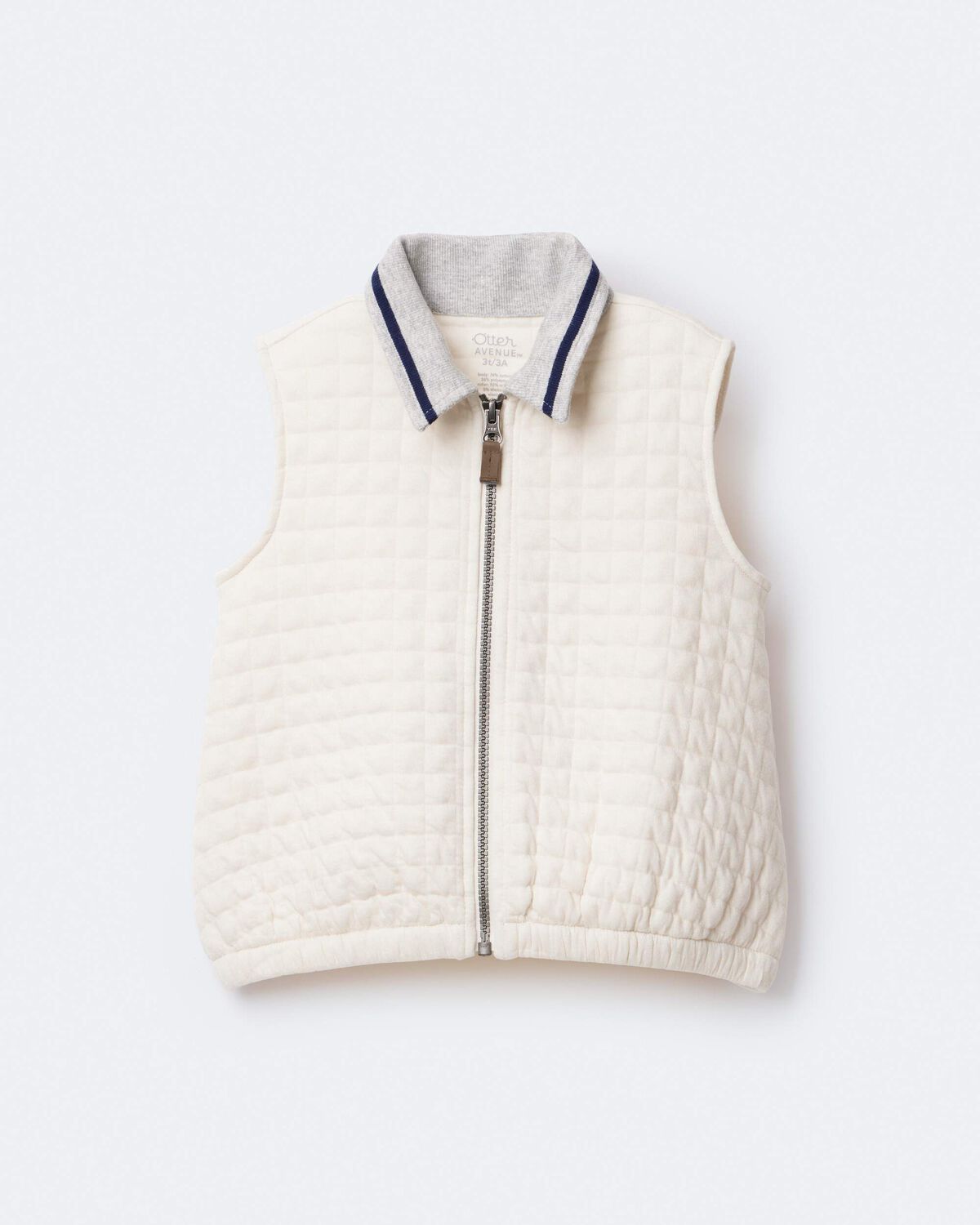Toddler Quilted Zip-Up Collard Vest - Cream - Image 2