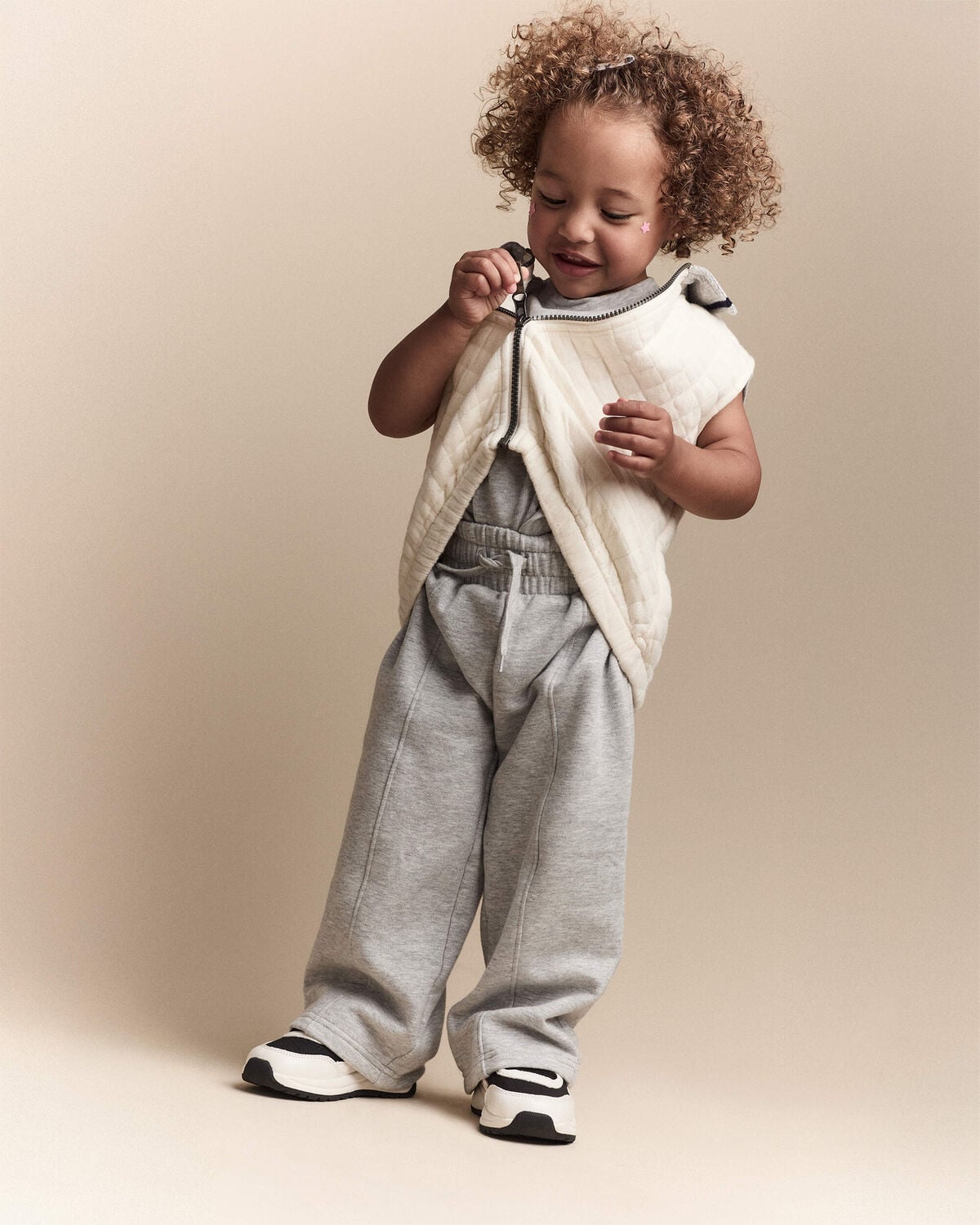 Toddler Quilted Zip-Up Collard Vest - Cream - Image 3