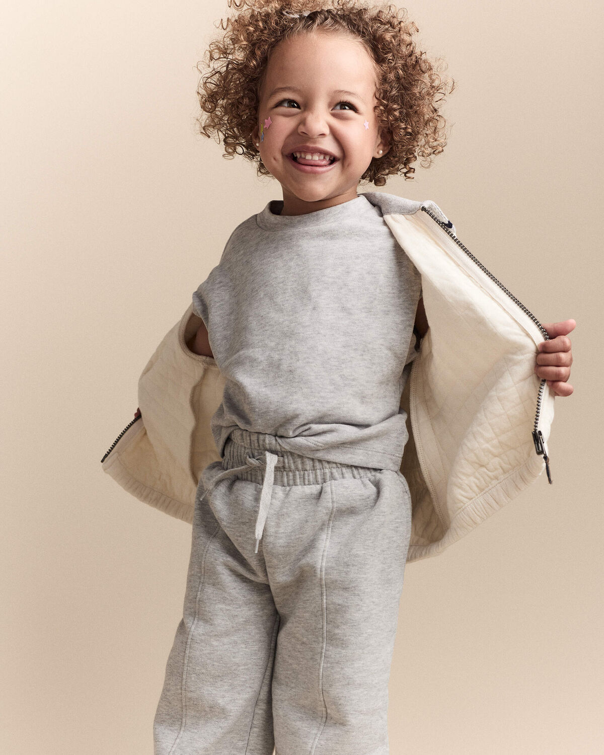 Toddler Quilted Zip-Up Collard Vest - Cream - Image 5