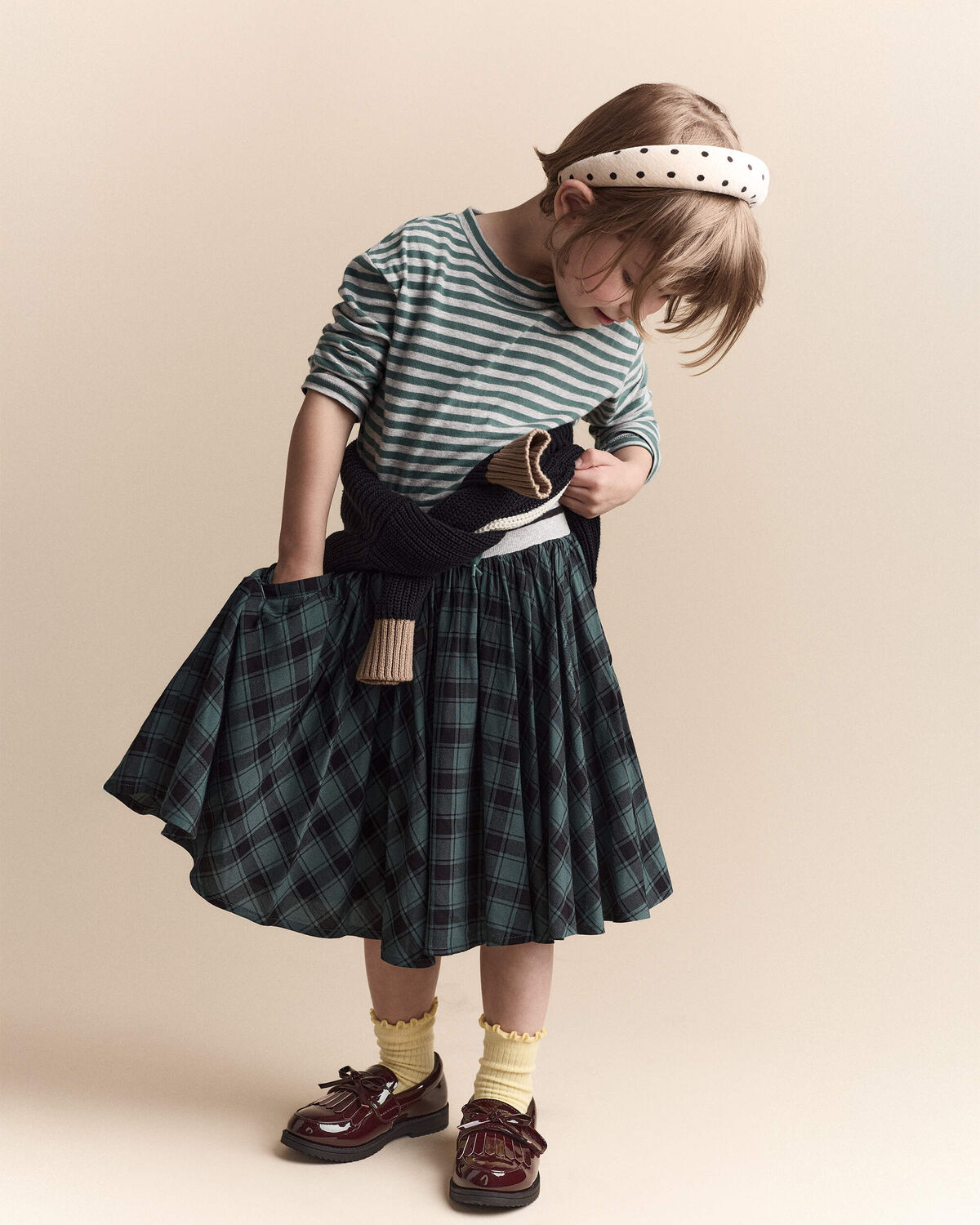 Toddler Girl Avenue Twirl™ Midi Skirt in Plaid - Green/Black - Image 3