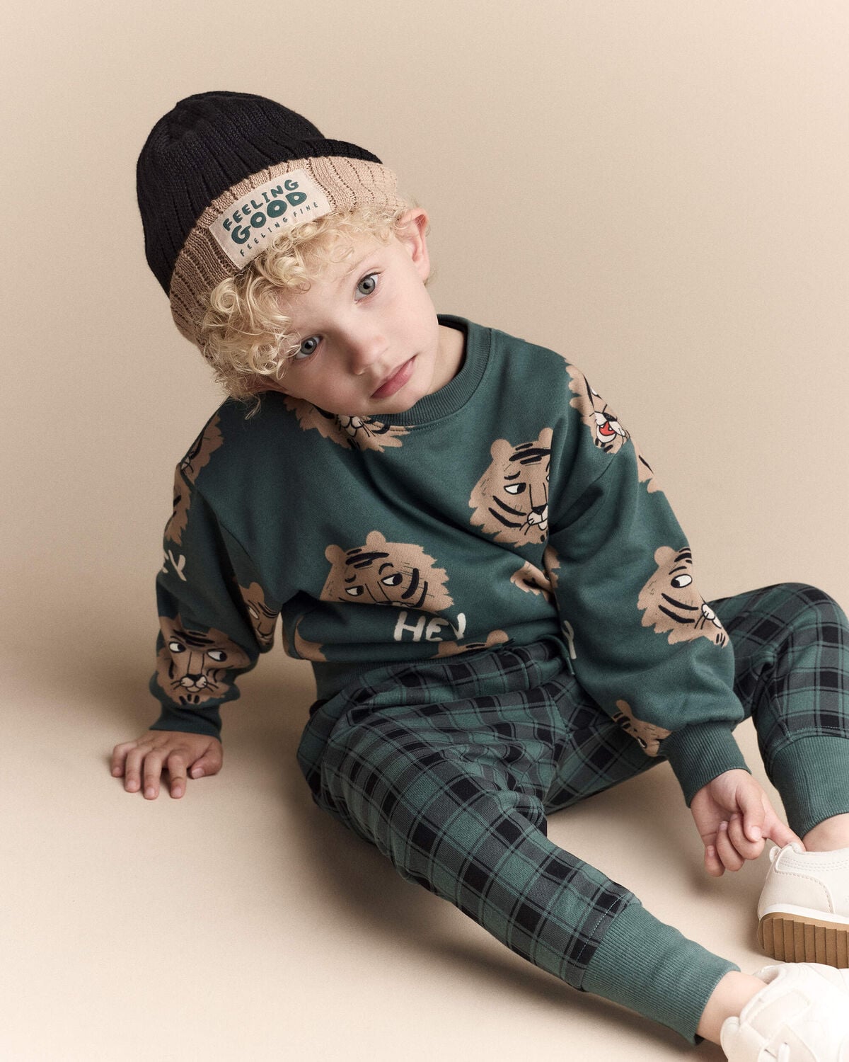 Toddler No-Seam Jogger Pant in Plaid - Green/Black - Image 5