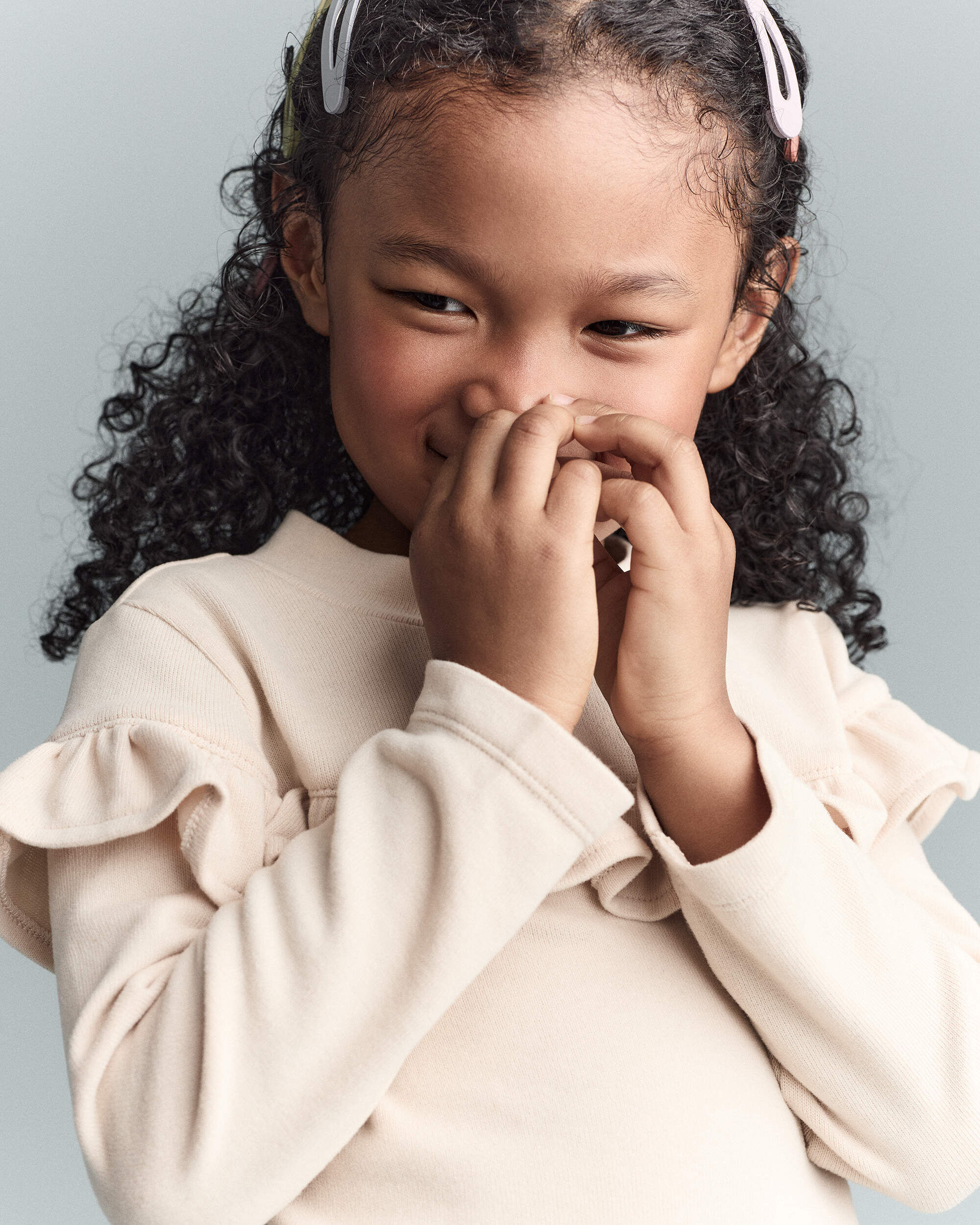 Toddler Girl Mock Neck Ruffle Top - Cream - Image 4