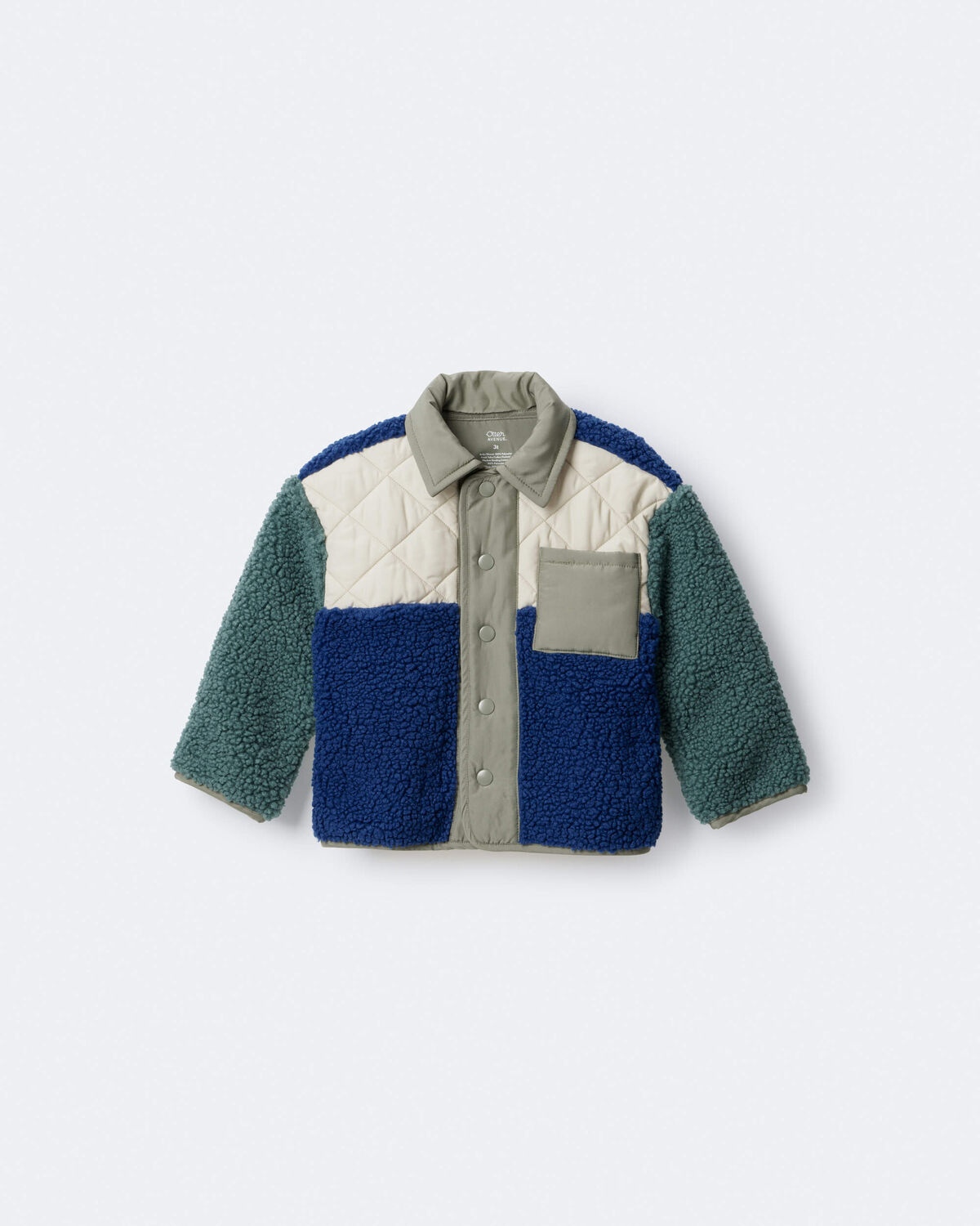 Toddler Boy Colorblock Sherpa Jacket - Blue/Cream - Image 2
