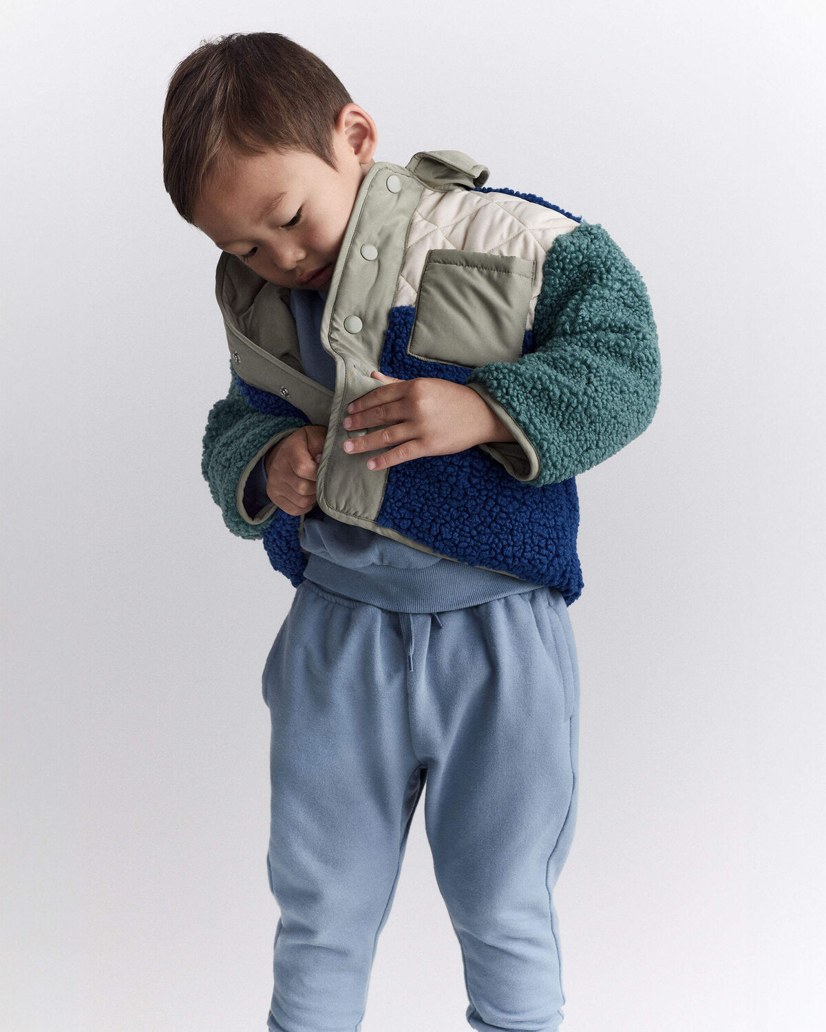 Toddler Boy Colorblock Sherpa Jacket - Blue/Cream - Image 3