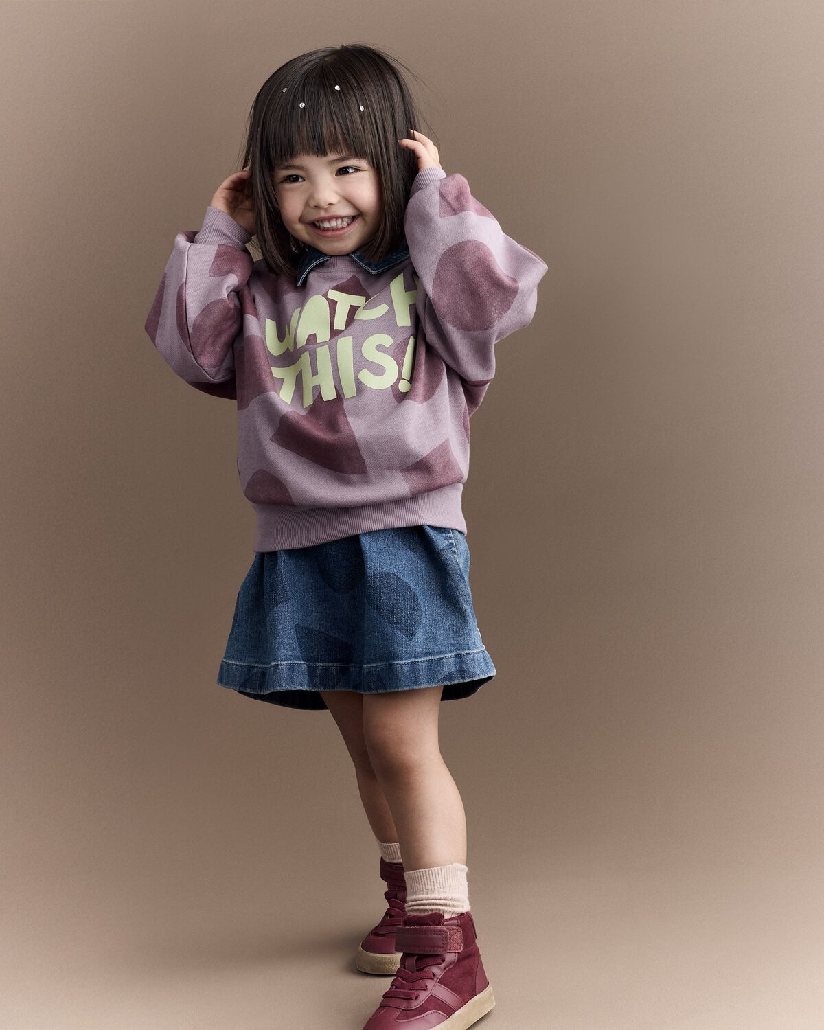 Toddler Girl Watch This!' Shapes Dolman-Sleeve Sweatshirt - Mauve - Image 3