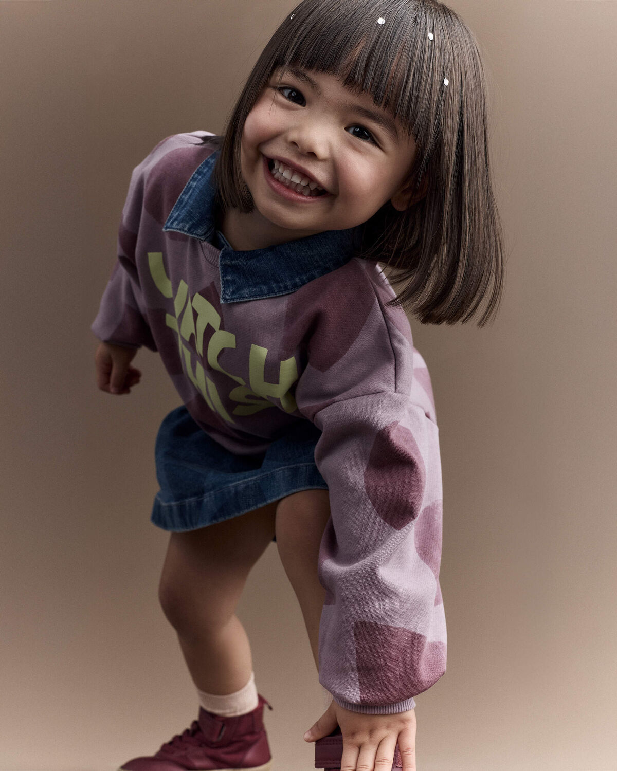 Toddler Girl Watch This!' Shapes Dolman-Sleeve Sweatshirt - Mauve - Image 4