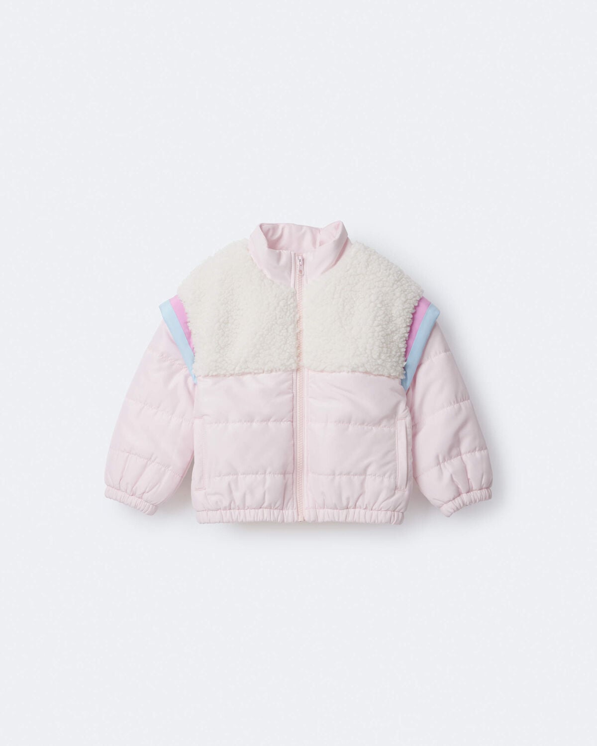 Toddler Girl Colorblock Zip-Up Jacket - Light Pink/Cream - Image 2