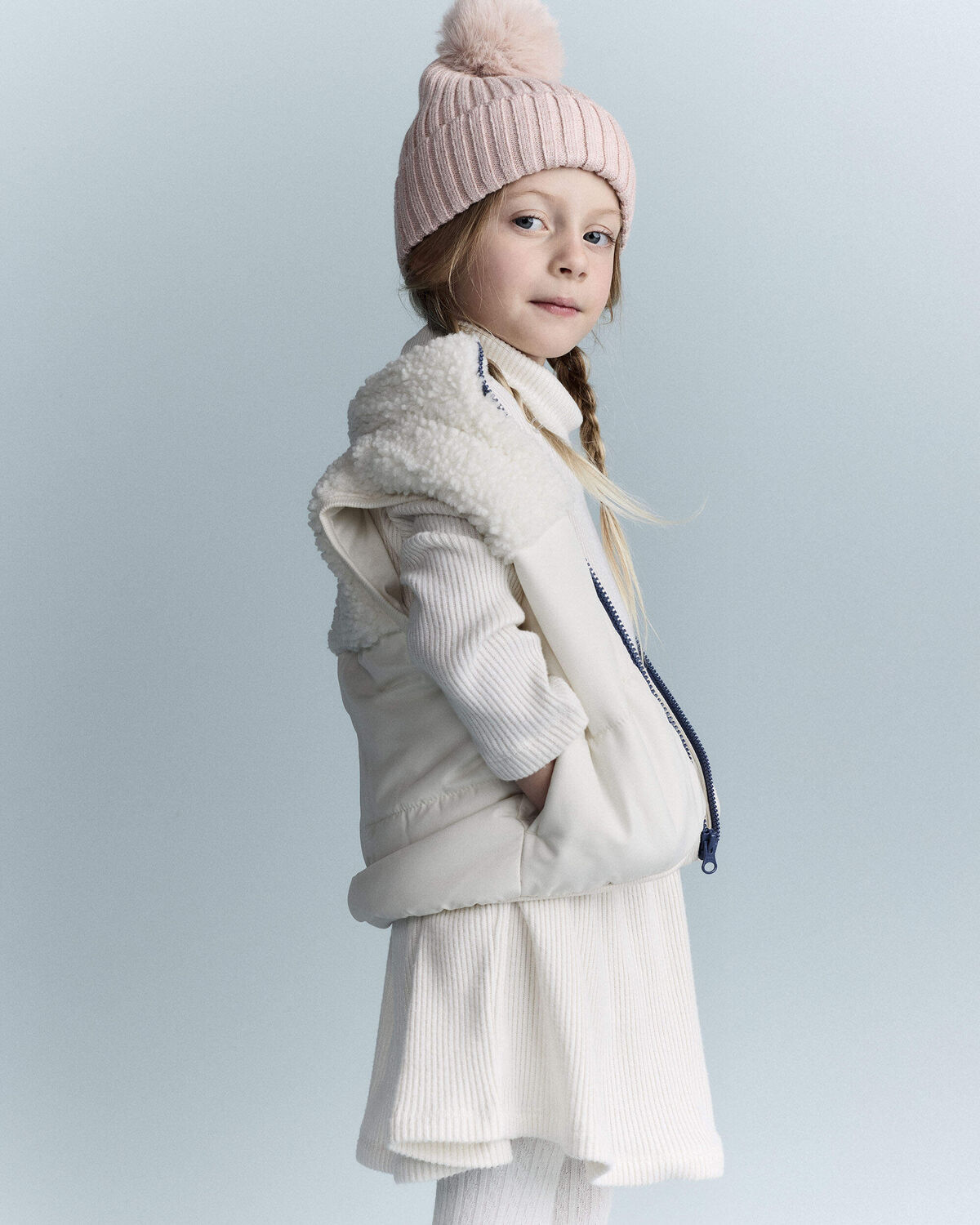 Toddler Sherpa Ski Puffer Vest - Cream