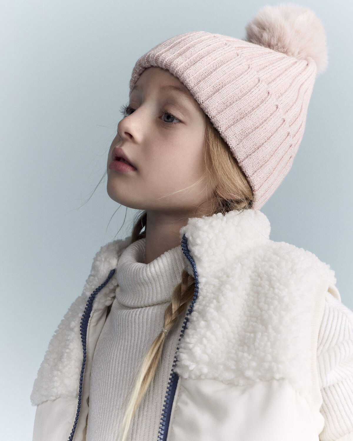Toddler Sherpa Ski Puffer Vest - Cream - Image 3