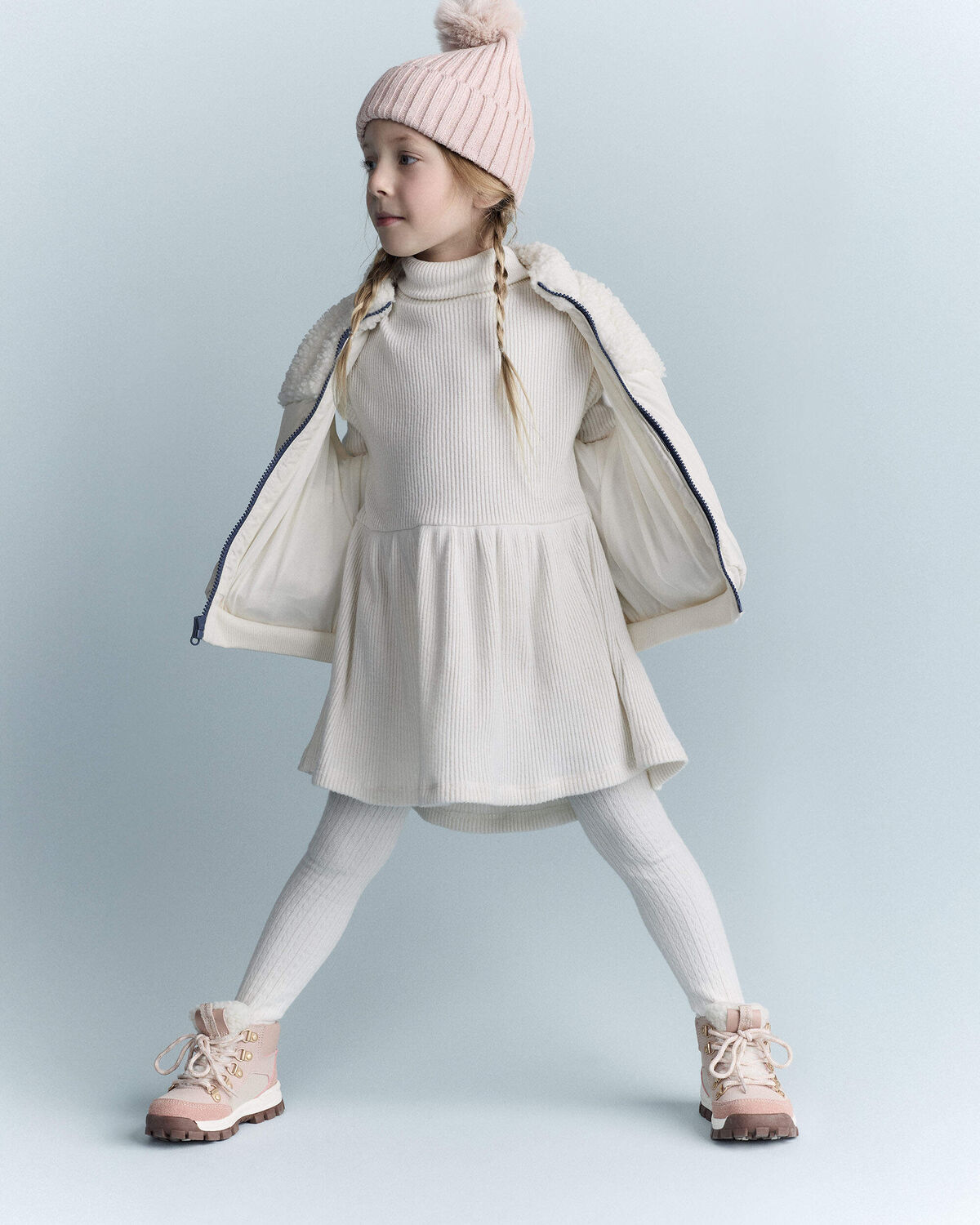 Toddler Sherpa Ski Puffer Vest - Cream - Image 4