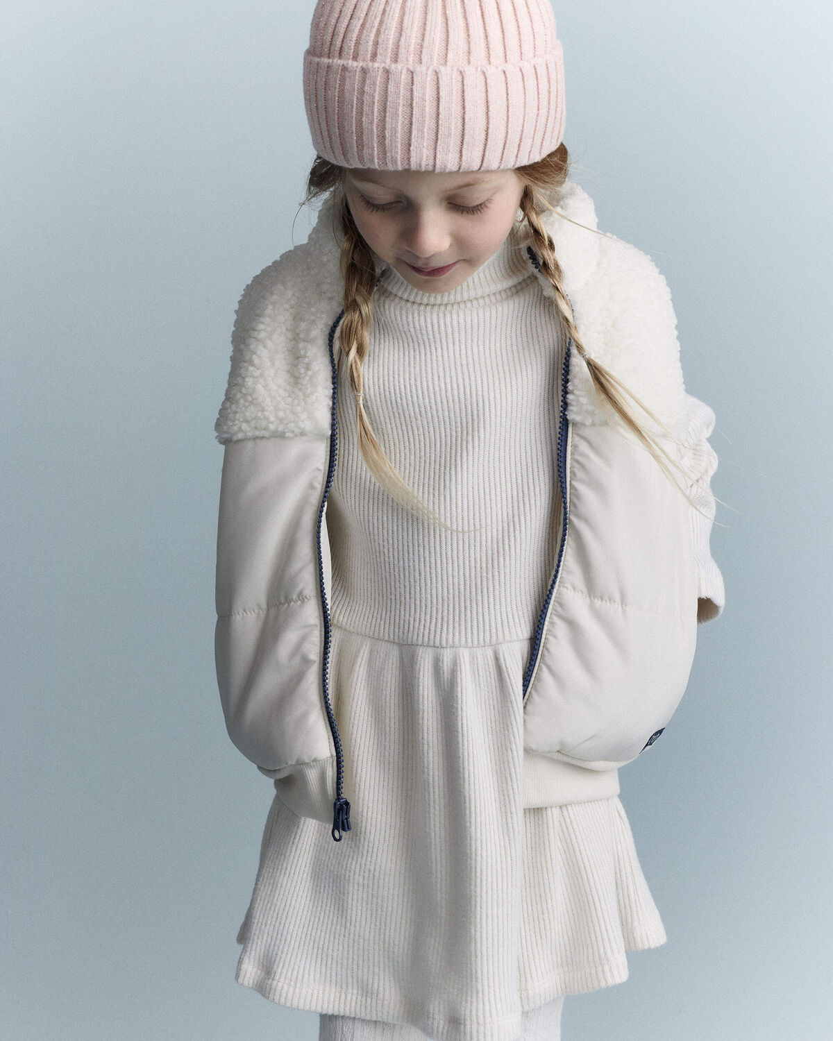 Toddler Sherpa Ski Puffer Vest - Cream - Image 5