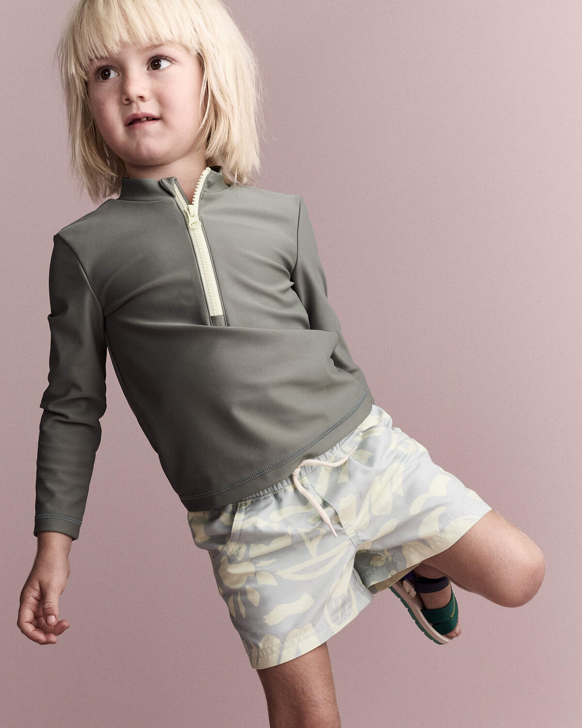 Toddler Half-Zip Long-Sleeve Rashguard - Olive - Image 5