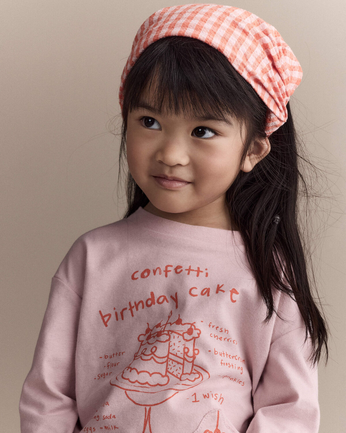 Toddler Girl Gingham Bandana Hair Scarf - Orange
